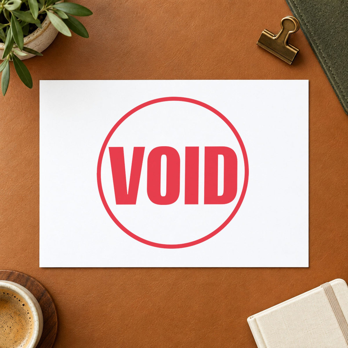 Crisp "Void" imprint produced by the Round Void Document Stamp