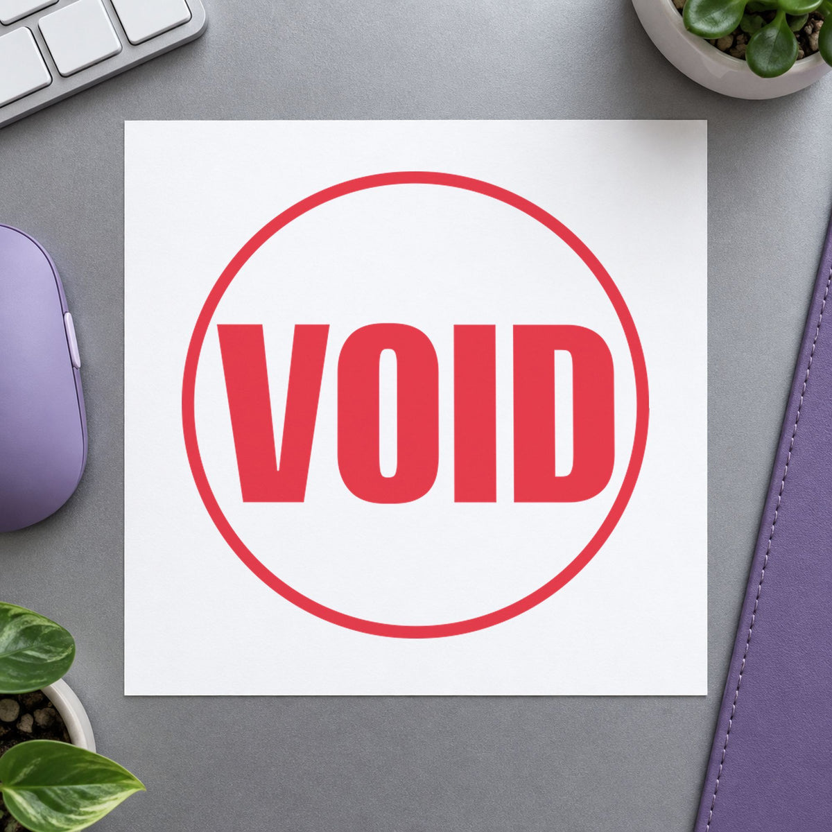 "Void" mark added to paperwork with a pre-inked Xstamper stamp