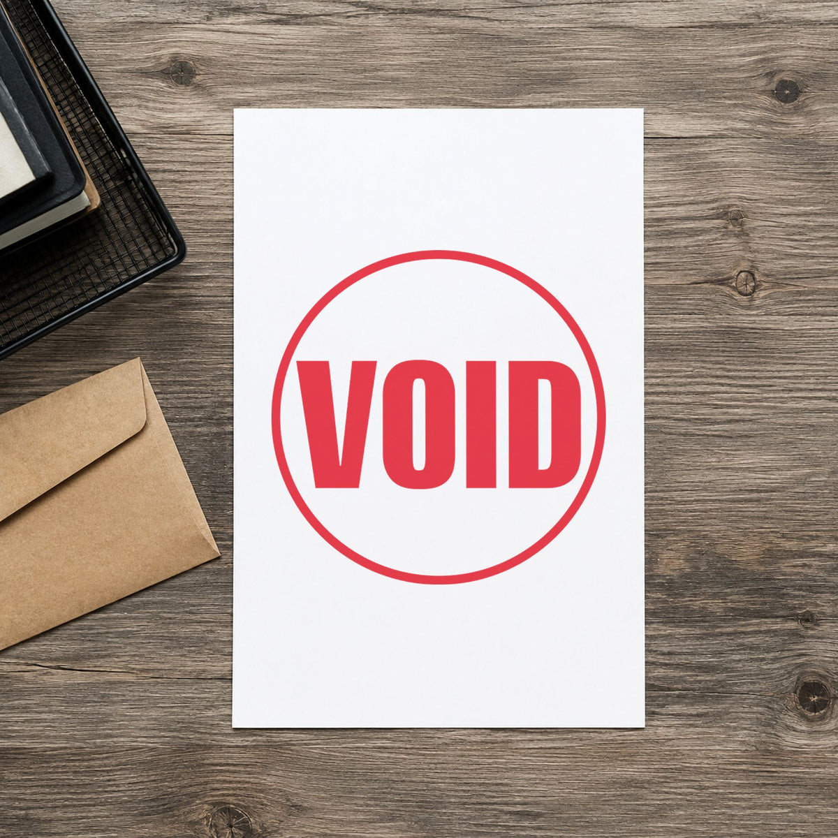 "Void" impression shown close up, round imprint at 5/8 in diameter