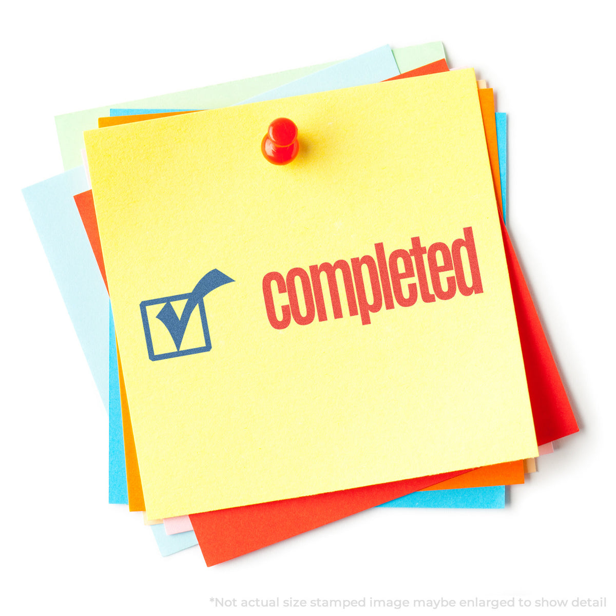 "Completed" stamp impression on light paper stock, Xstamper Completed Stamp