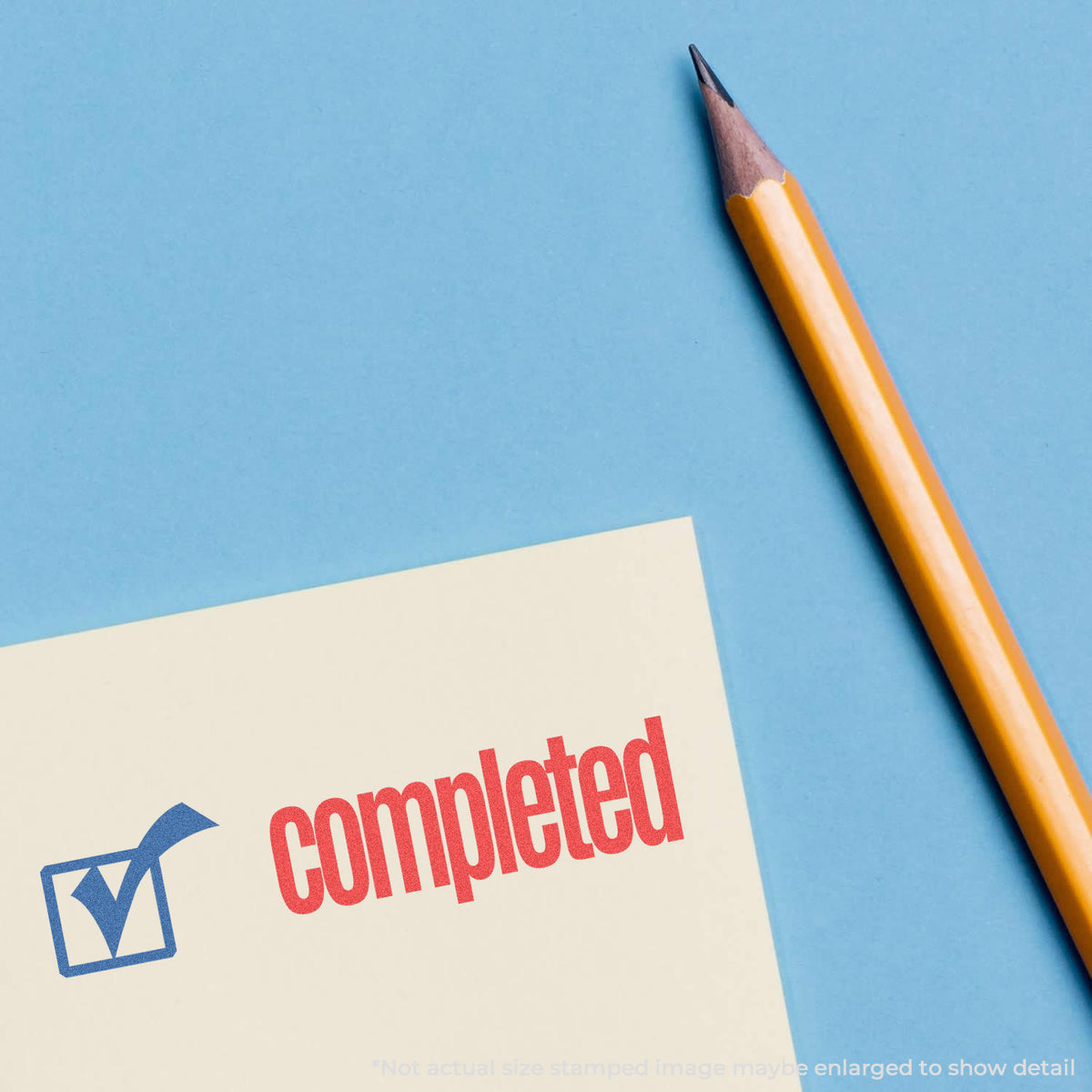 "Completed" mark stamped for document handling, Xstamper 2026 stamp