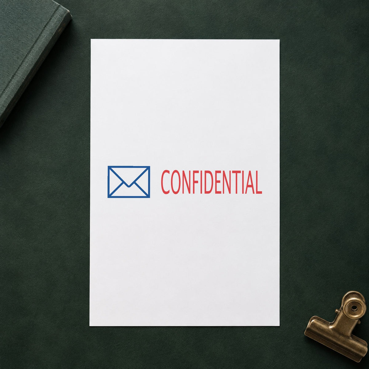 "Confidential" imprint at 1/2 x 1-5/8 in, no separate ink pad required