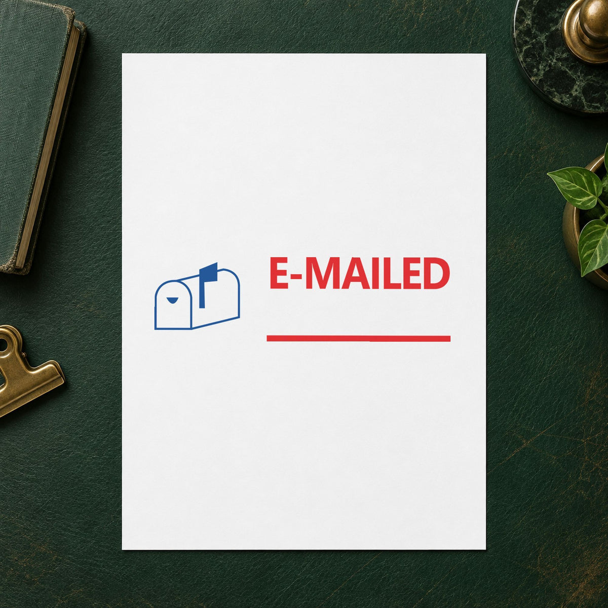 "Emailed" mark added to paperwork with a pre-inked Xstamper stamp