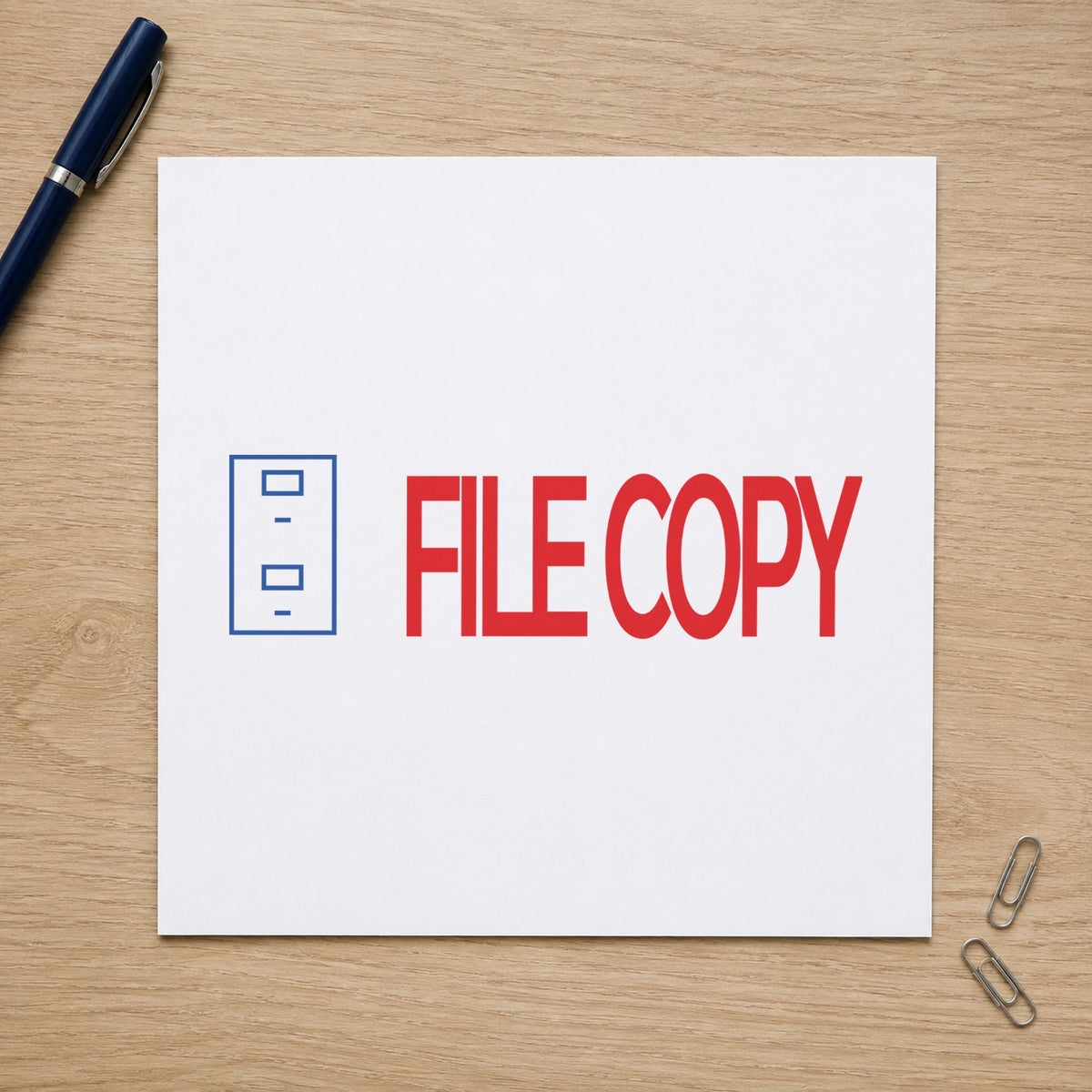 "File copy" impression shown close up, rectangular imprint at 1-5/8 x 1/2 in