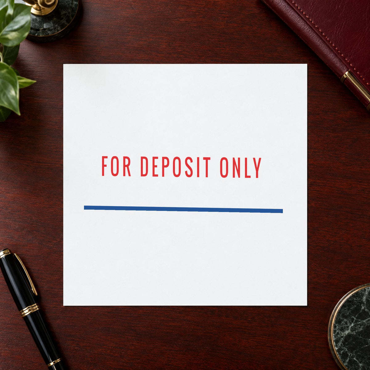 "For deposit only" imprint stamped on a document with the For Deposit Only Stamp For Bank Deposits