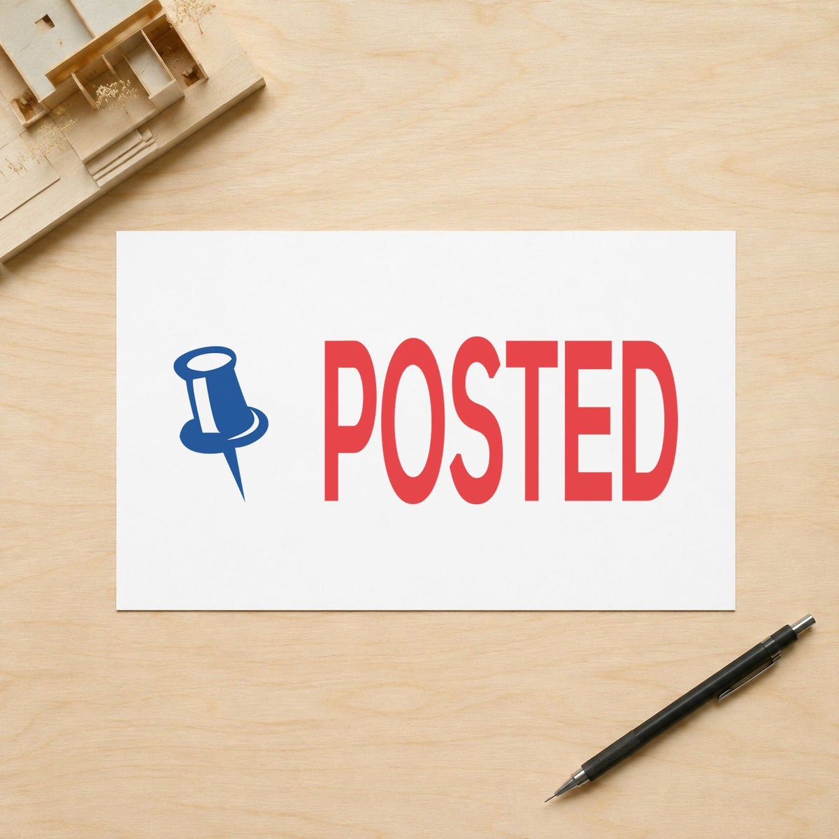 "Posted" stamp mark in everyday office use, Xstamper 2038