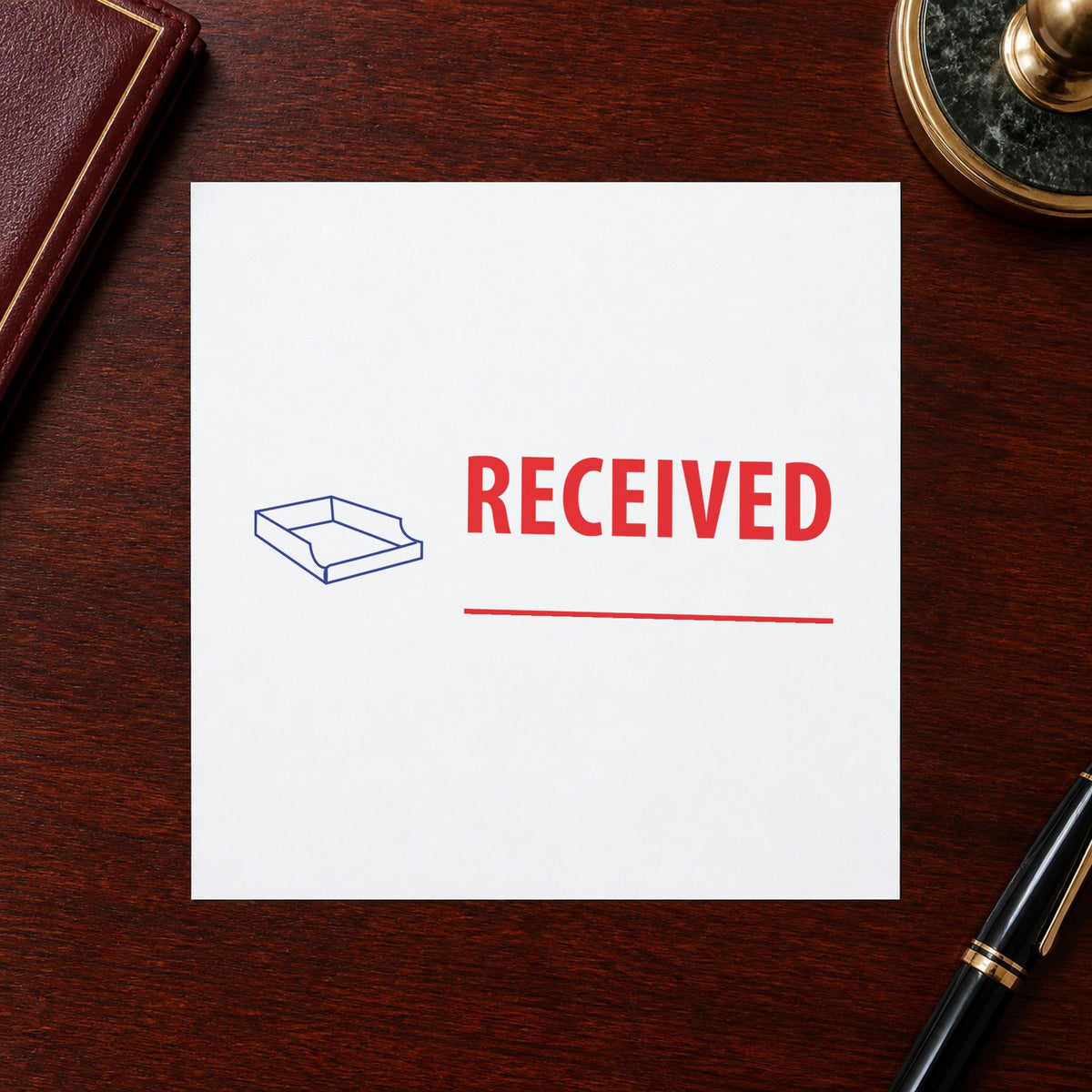 "Received" imprint stamped on a document with the Two-Color Received Stamp