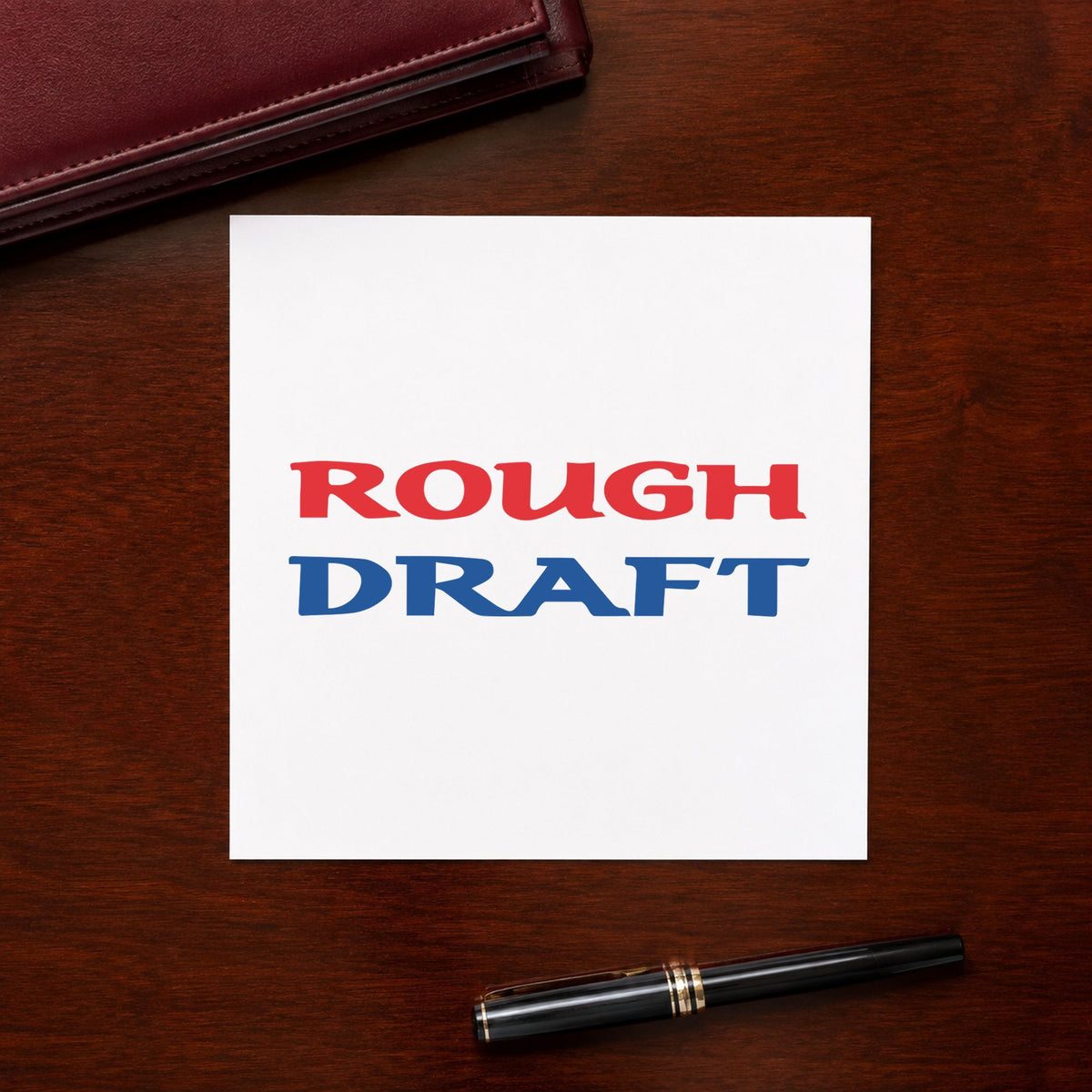 "Rough draft" imprint stamped on a document with the Two-Color Rough Draft Document Stamp