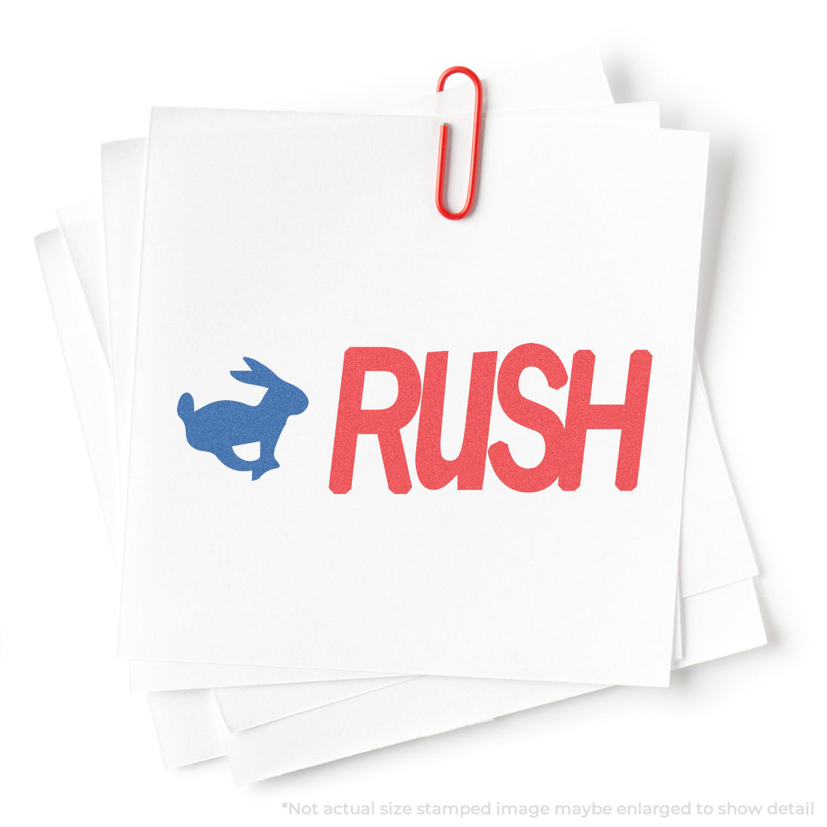 "Rush" stamp impression on light paper stock, Two-Color Rush Priority Stamp