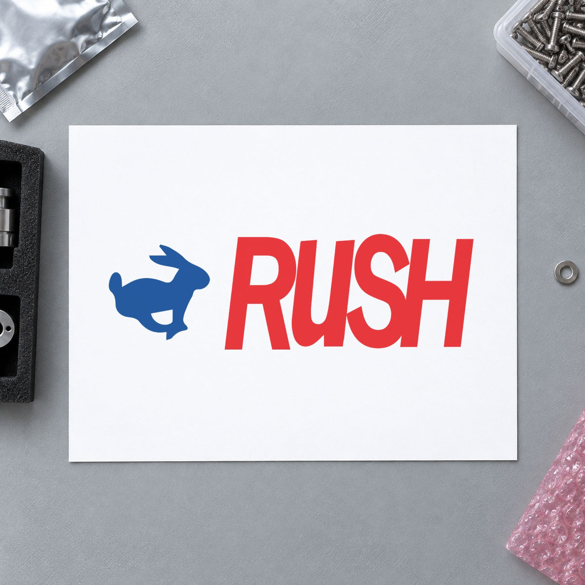 Crisp "Rush" imprint produced by the Two-Color Rush Priority Stamp