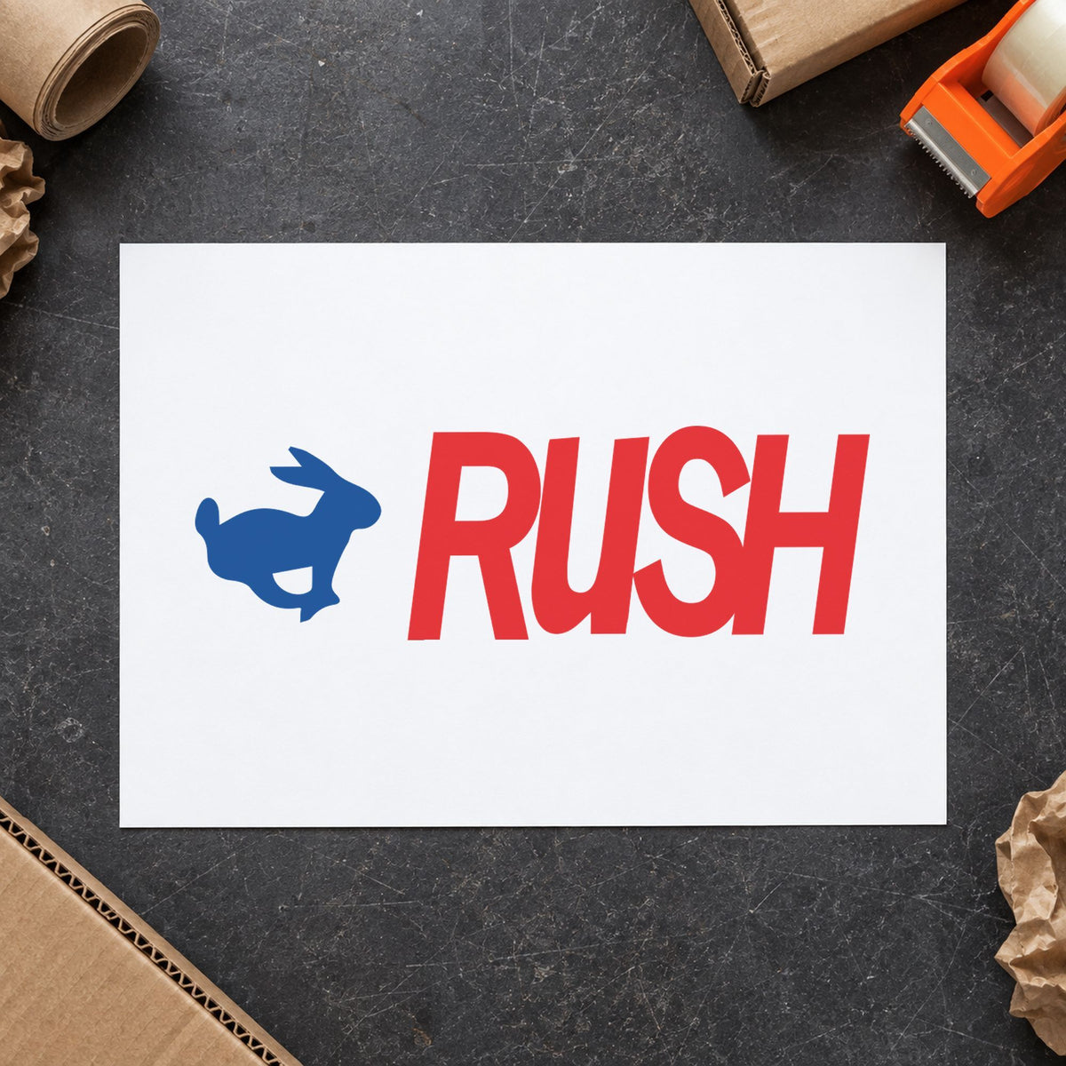 "Rush" mark added to paperwork with a pre-inked Xstamper stamp
