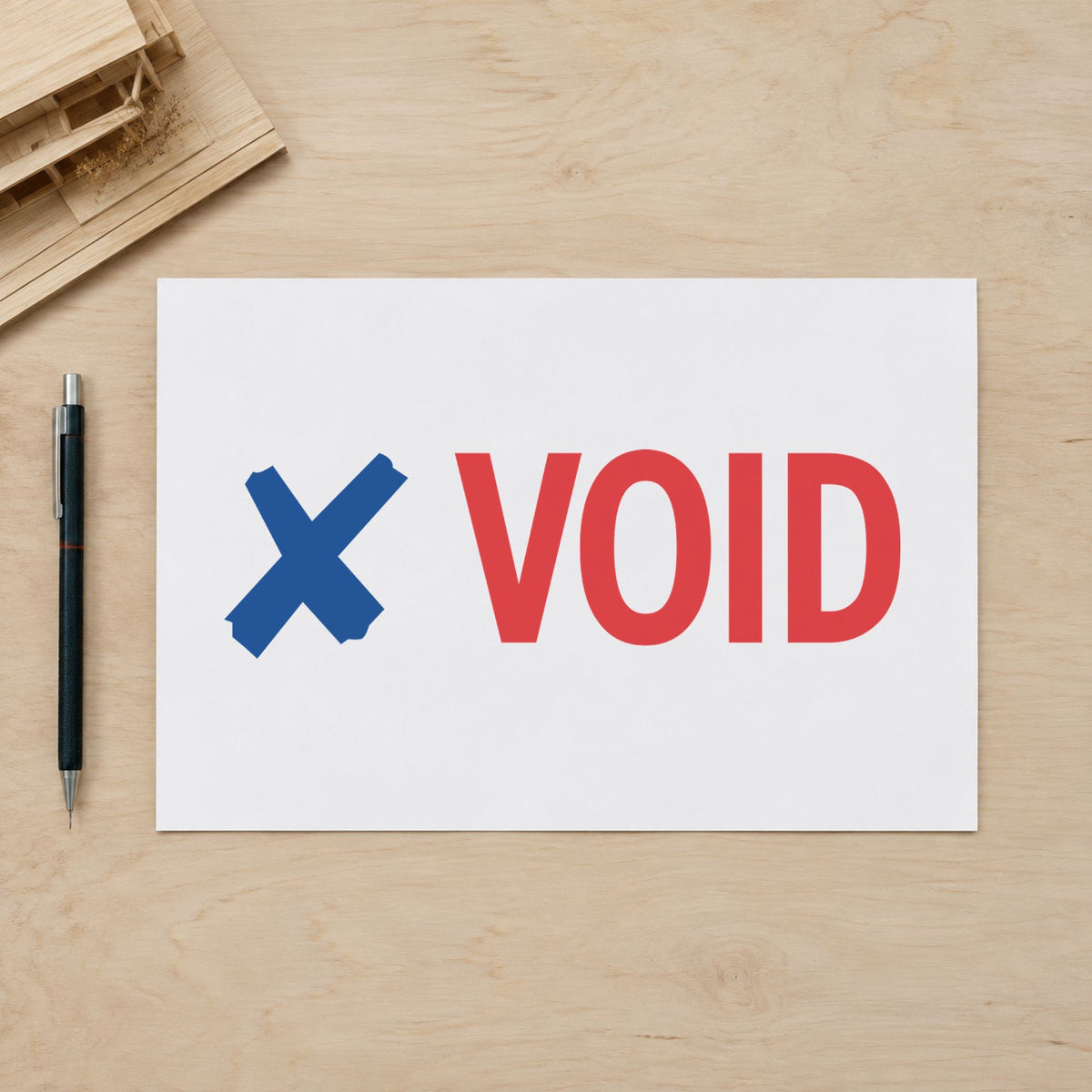 "Void" imprint stamped on a document with the Xstamper Void Check Stamp