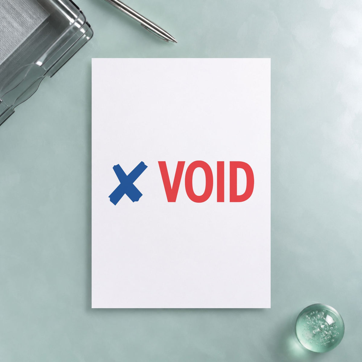 "Void" imprint from fixed stock wording, no customization needed