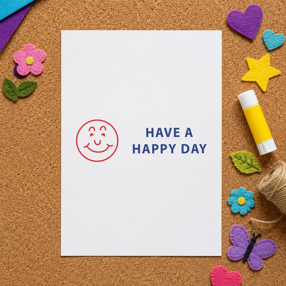 "Have a happy day" stamp impression made with pre-inked Xstamper 2020