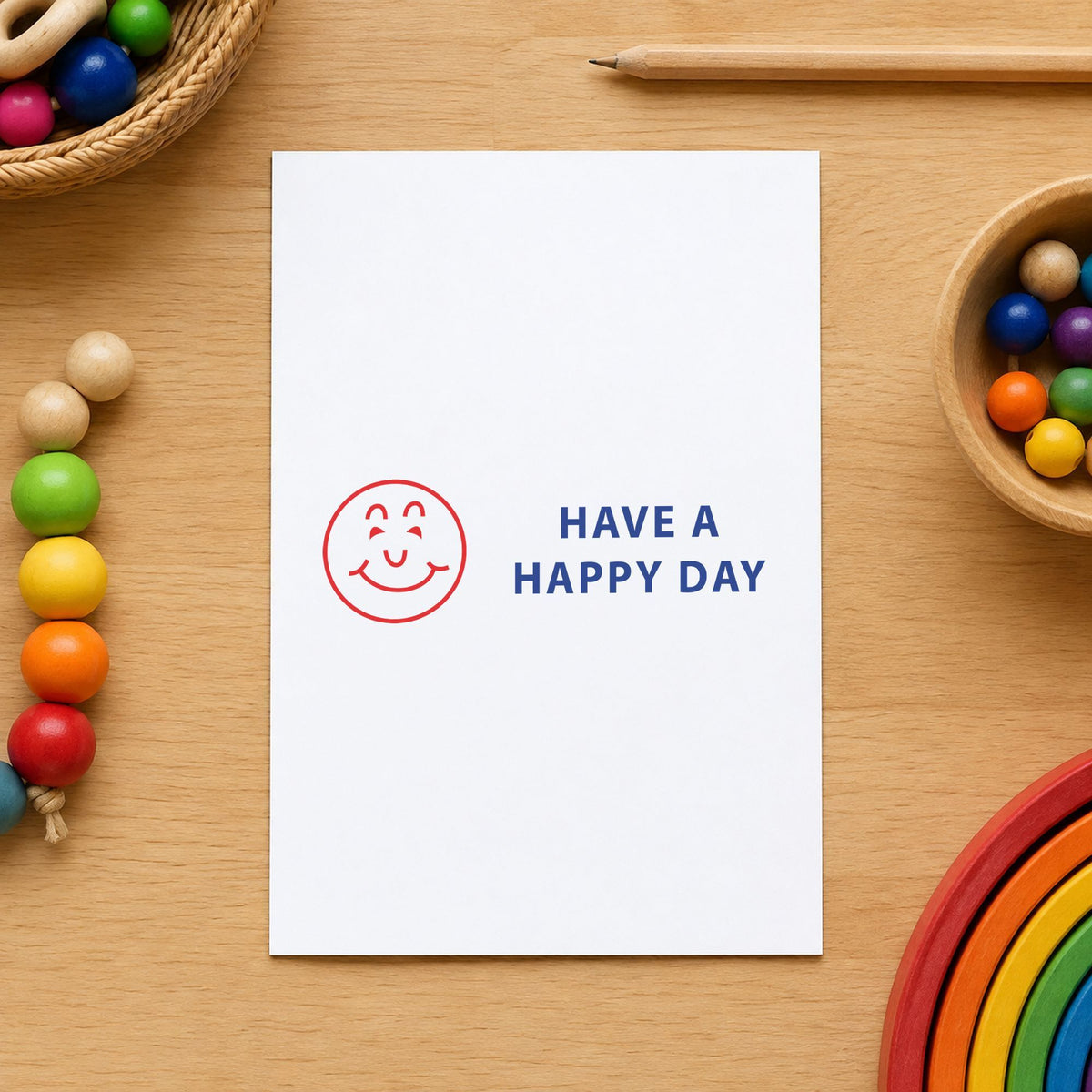 "Have a happy day" stamp mark in everyday office use, Xstamper 2020