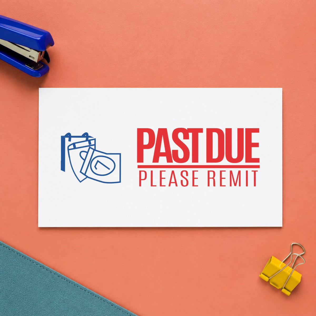 "Past due please remit" imprint stamped on a document with the Past Due Please Remit Stamp – Two-Color Red Pre-Inked Xstamper