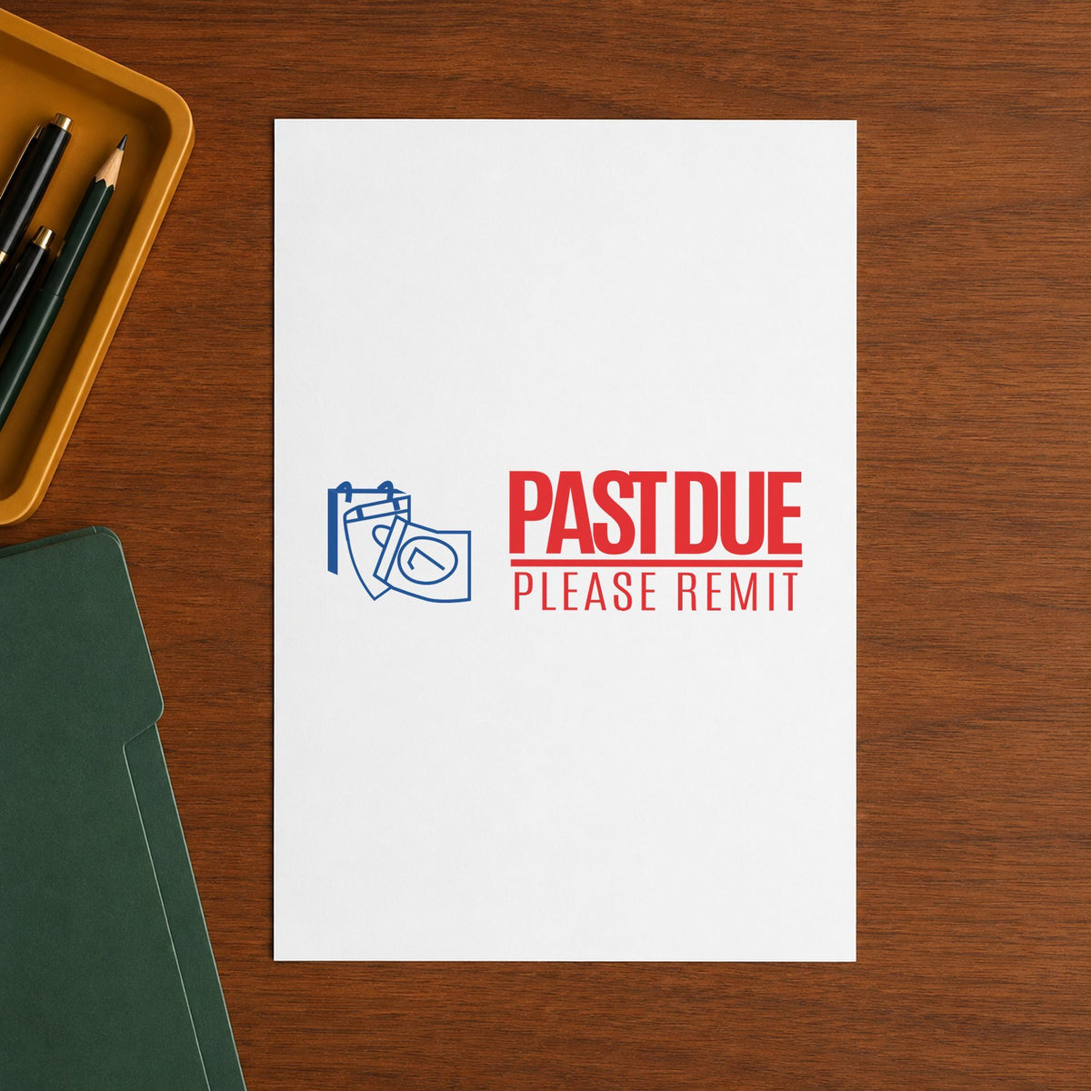"Past due please remit" stamp impression made with pre-inked Xstamper 2049