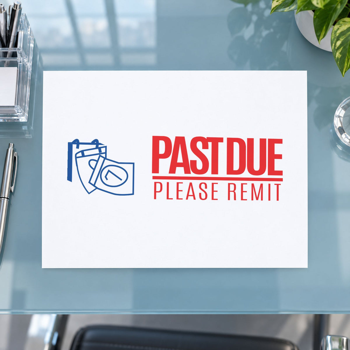Crisp "Past due please remit" imprint produced by the Past Due Please Remit Stamp – Two-Color Red Pre-Inked Xstamper