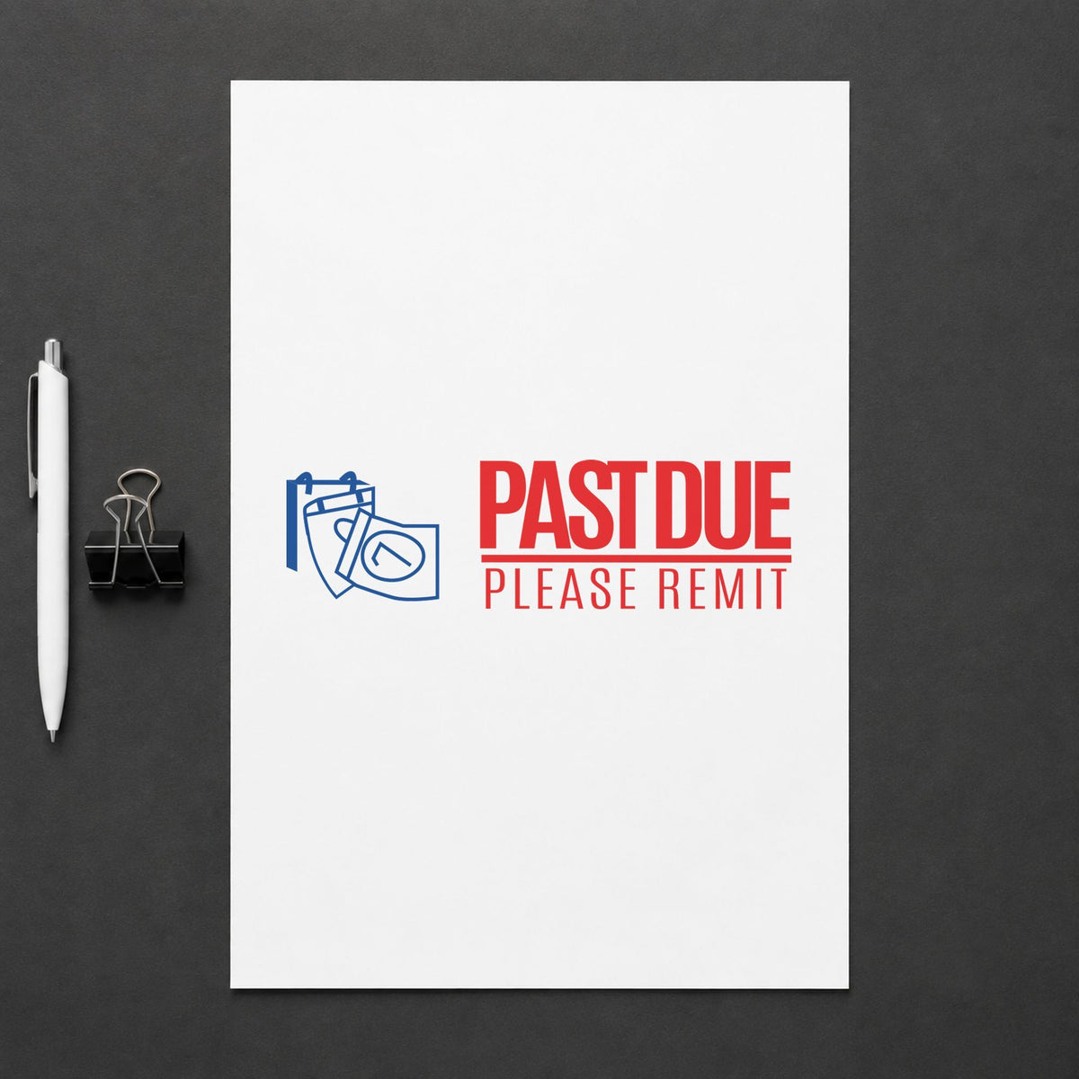 Past Due Please Remit Stamp – Two-Color Red Pre-Inked Xstamper leaving a clean "Past due please remit" impression