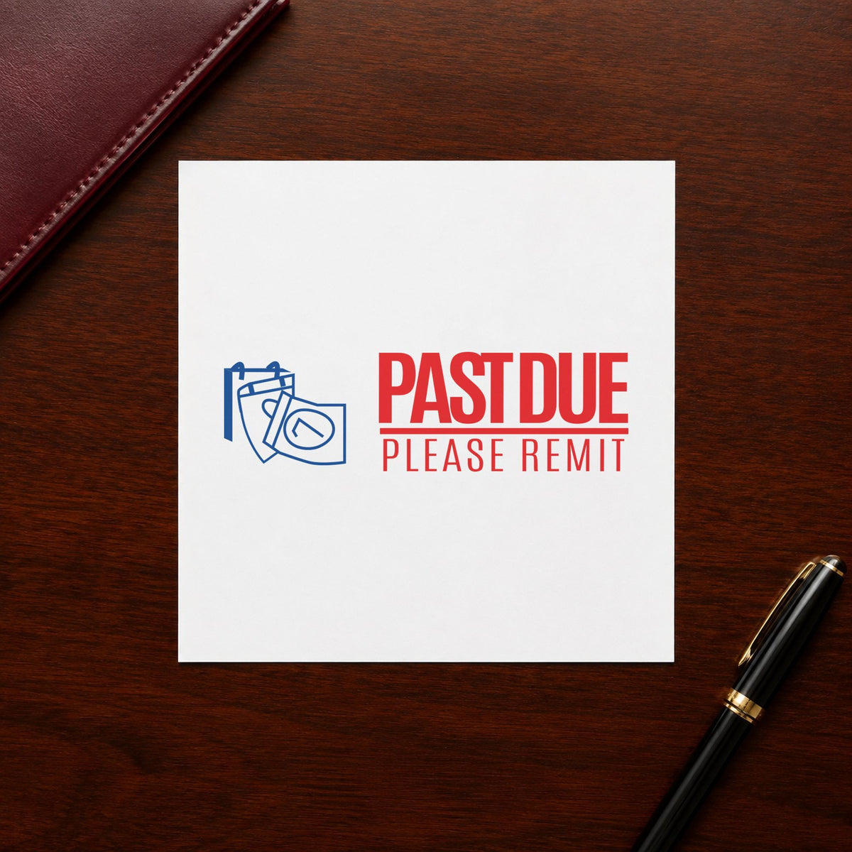 Marking a page "Past due please remit" with the Past Due Please Remit Stamp – Two-Color Red Pre-Inked Xstamper