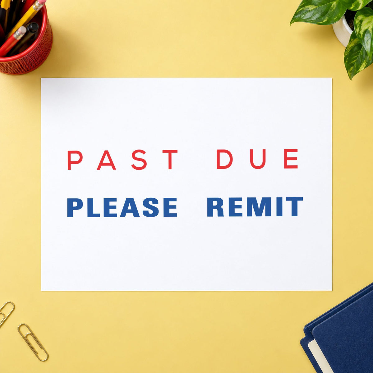 Crisp "Past due please remit" imprint produced by the Two-Color Past Due Please Remit Billing Stamp