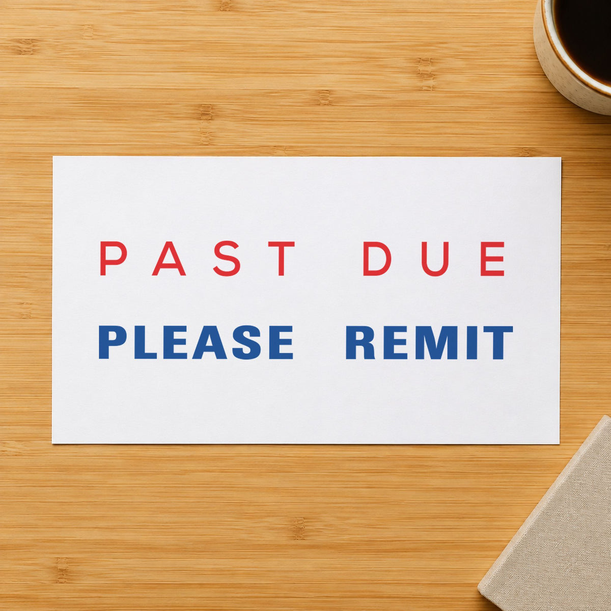 Two-Color Past Due Please Remit Billing Stamp leaving a clean "Past due please remit" impression