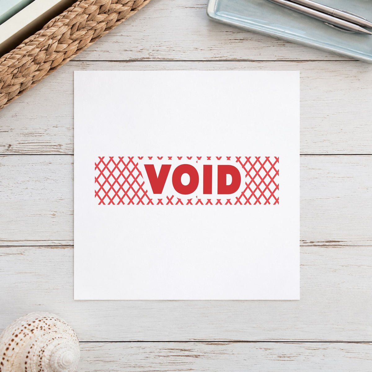 "Void" imprint stamped on a document with the Red Void Accounting Stamp