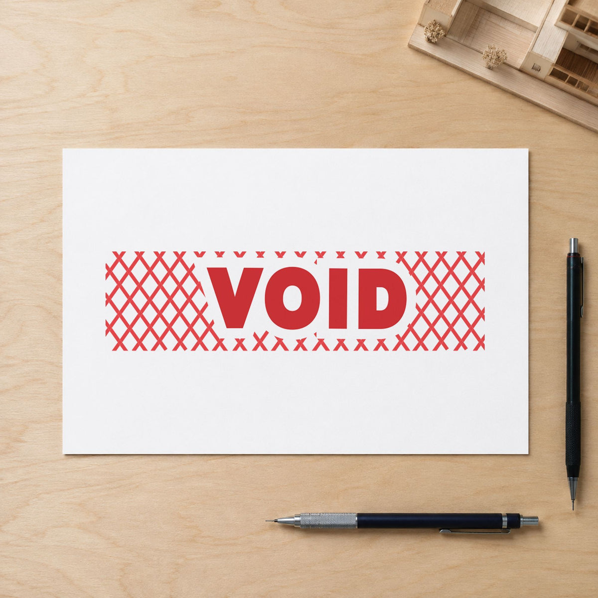 "Void" imprint from fixed stock wording, no customization needed