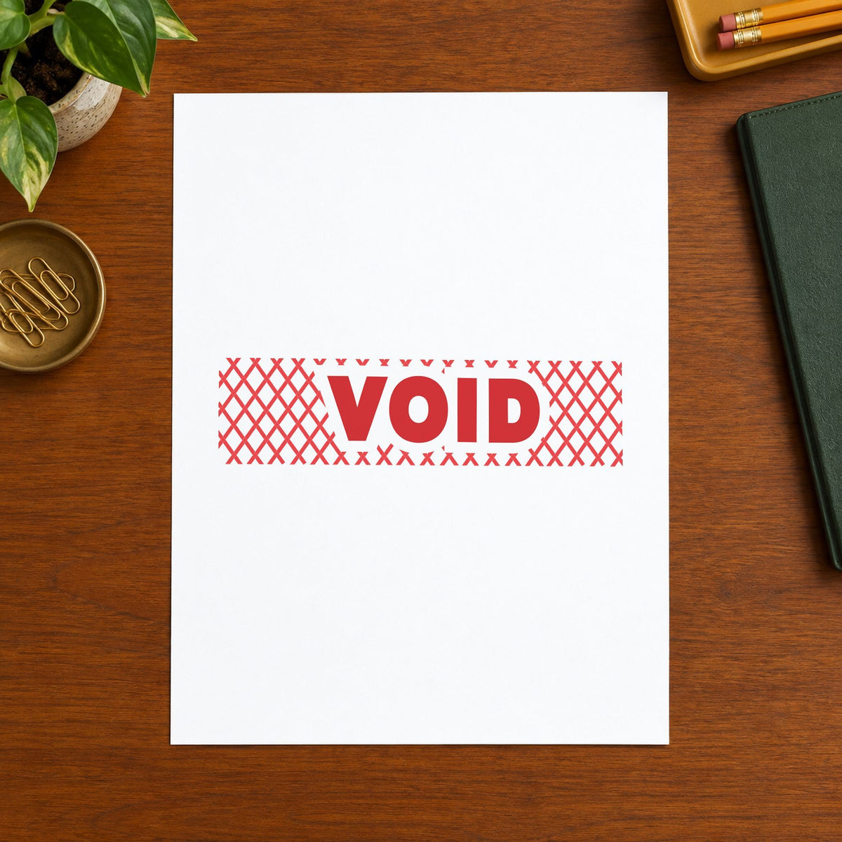 "Void" imprint at 1/2 x 1-5/8 in, no separate ink pad required