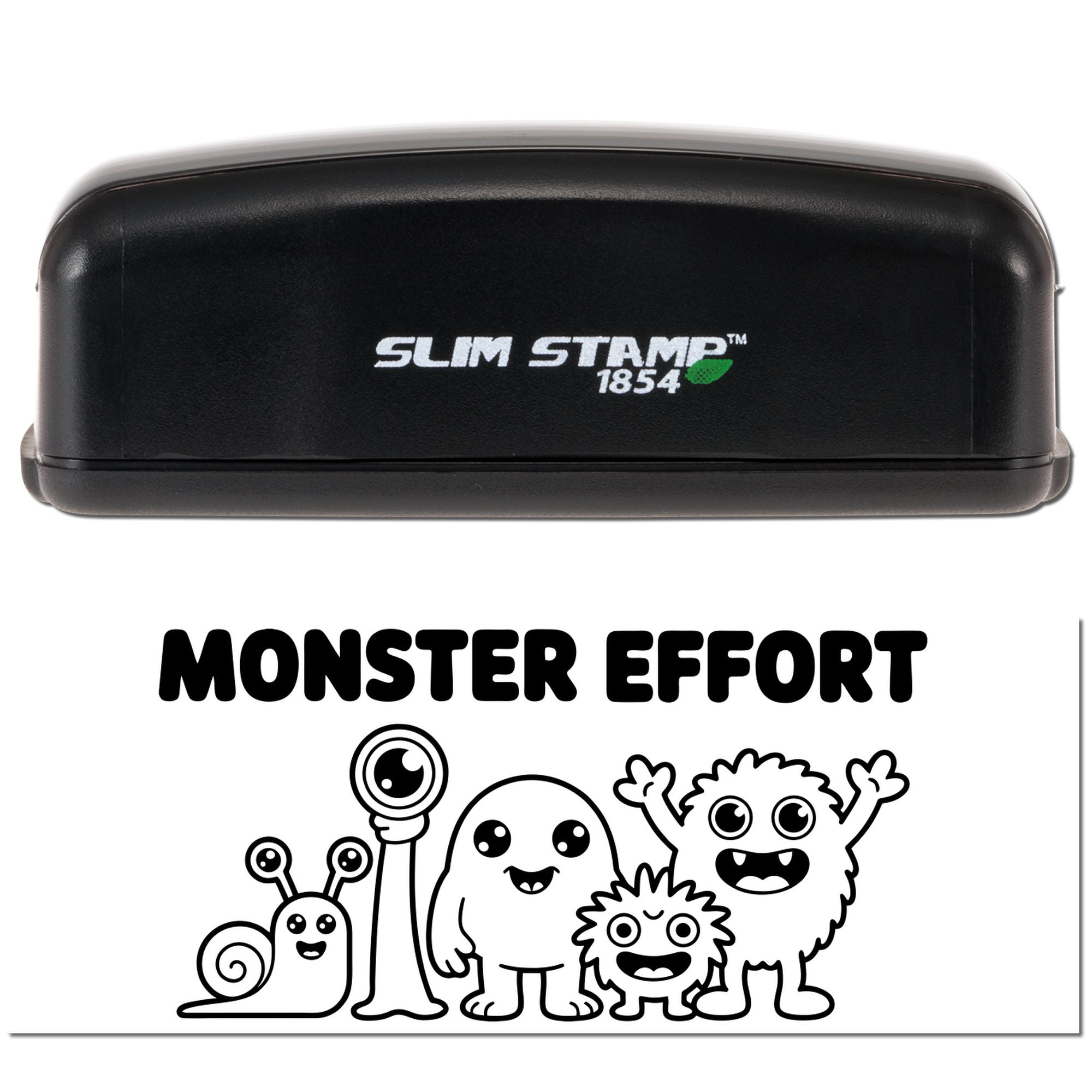 Monster Effort self-inking rubber stamp featuring cute monsters for kids' crafts, teacher rewards, and fun encouragement.