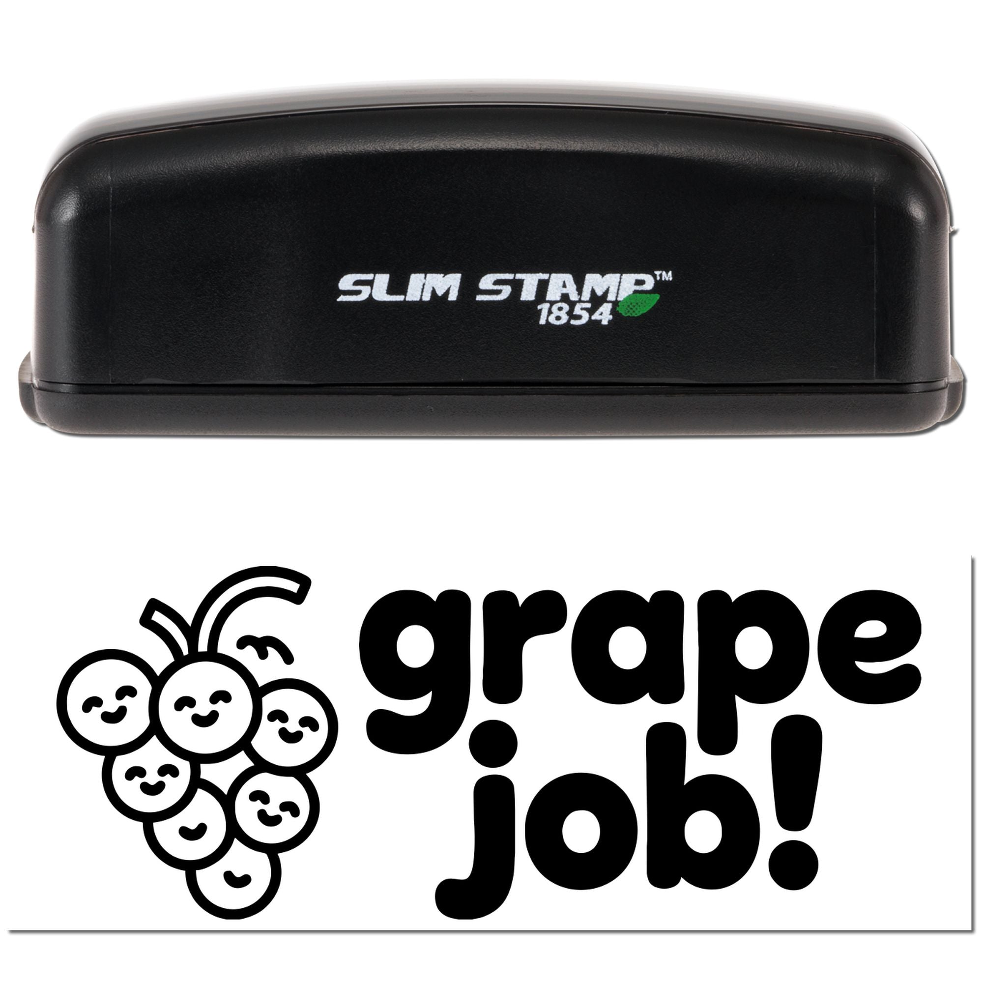 Slim Stamp 1854 custom rubber stamp featuring a grape job design and stamped impression
