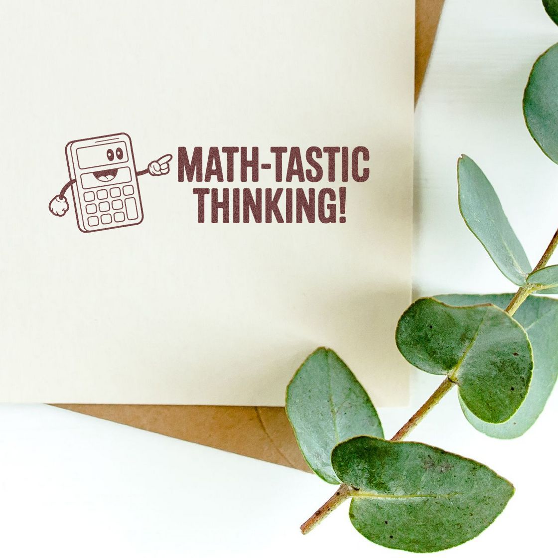 Math-tastic Thinking rubber stamp with calculator icon, perfect for teacher math rewards, classroom crafts, and planners.
