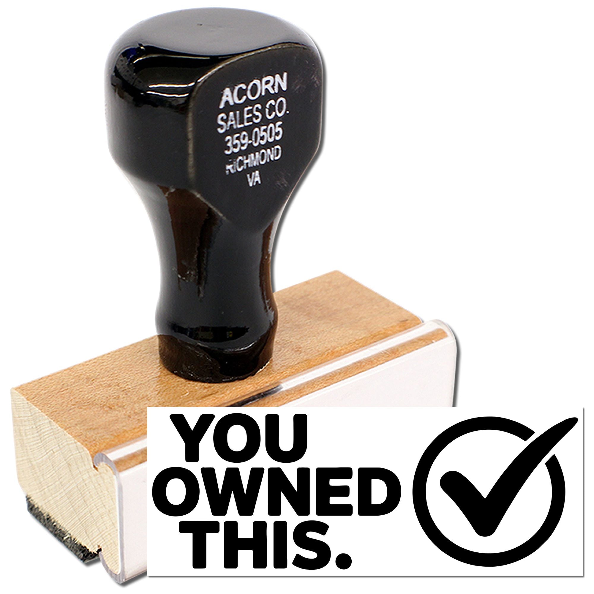 Custom rubber stamp with "You Owned This" checkmark design for branding, labeling, and ownership marking.