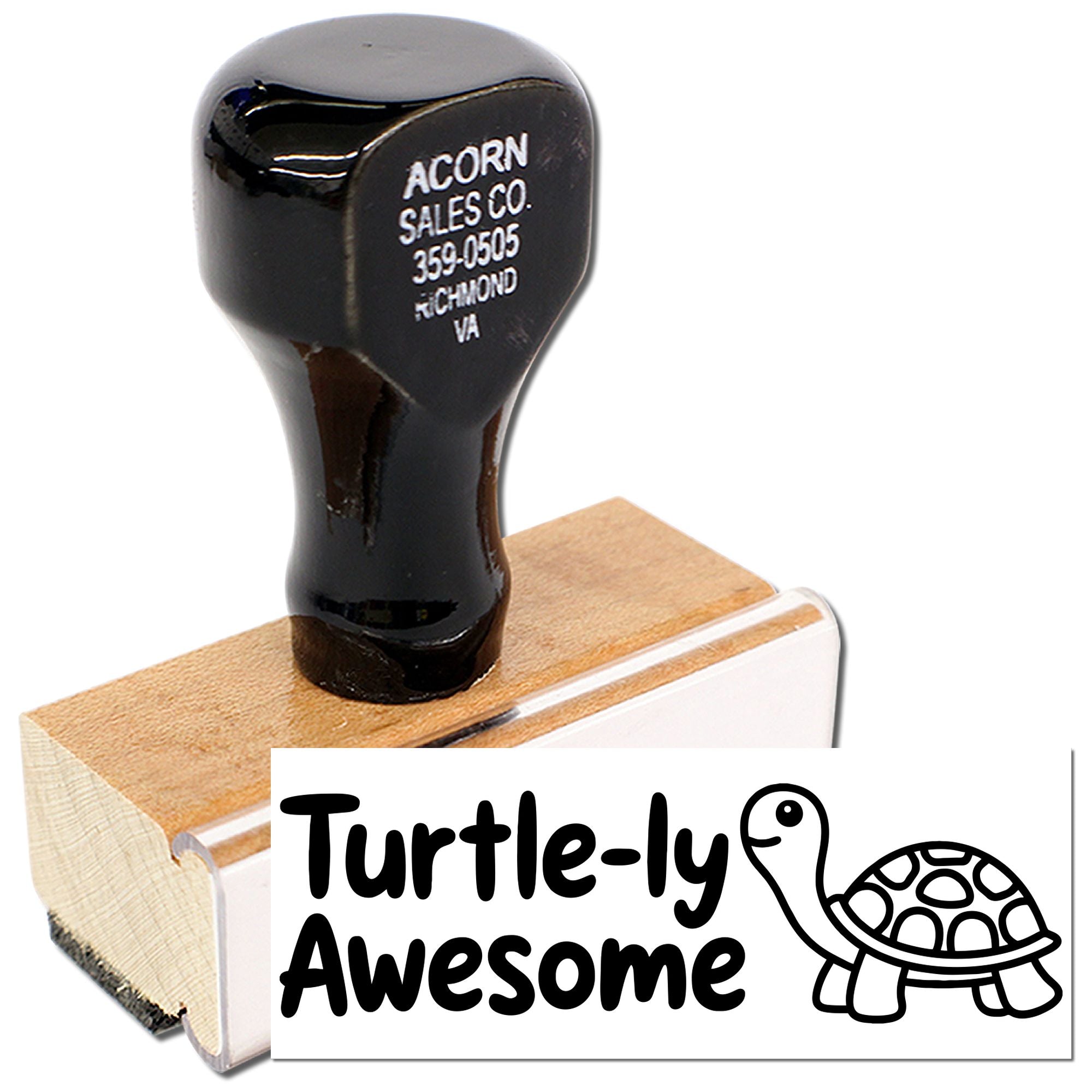 Custom rubber stamp with Turtle-ly Awesome turtle design, perfect for crafts, packaging, and personalized stamping.