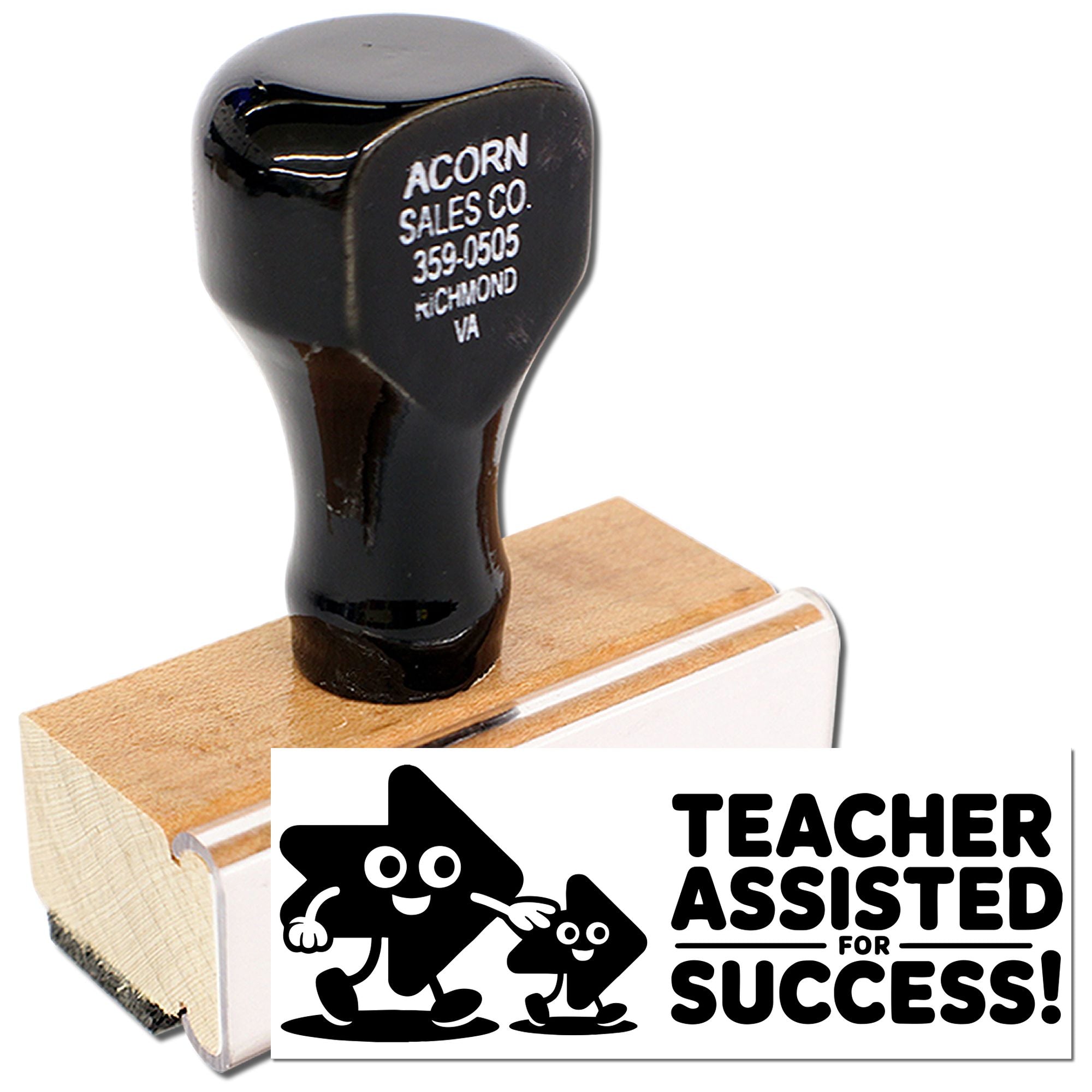 Teacher Assisted for Success rubber stamp, ideal for classroom grading, student feedback, and school rewards.