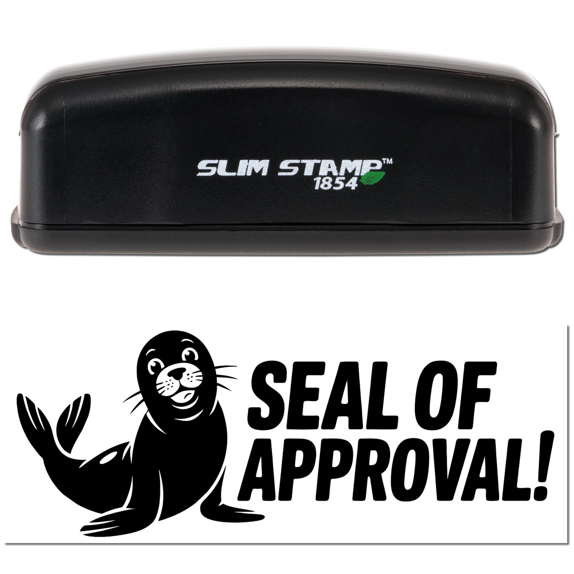 Slim Stamp 1854 rubber stamp with Seal of Approval design for playful approval marking and branding.