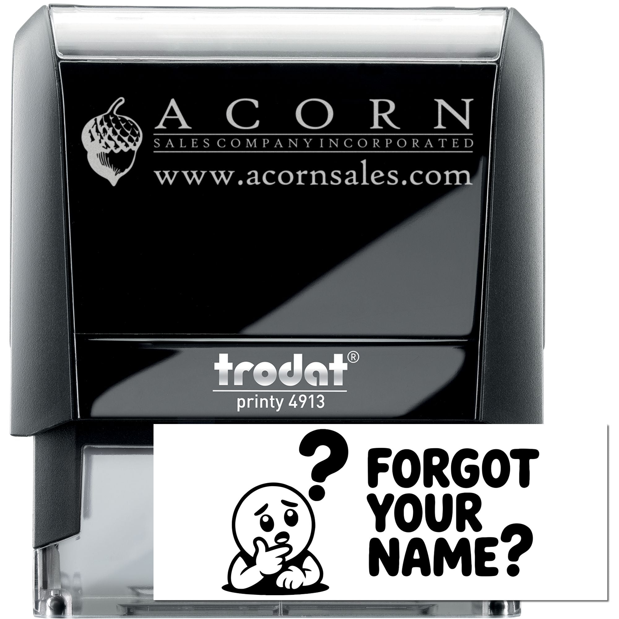 Custom self-inking business rubber stamp with Acorn Sales Company logo and website, Trodat Printy 4913.