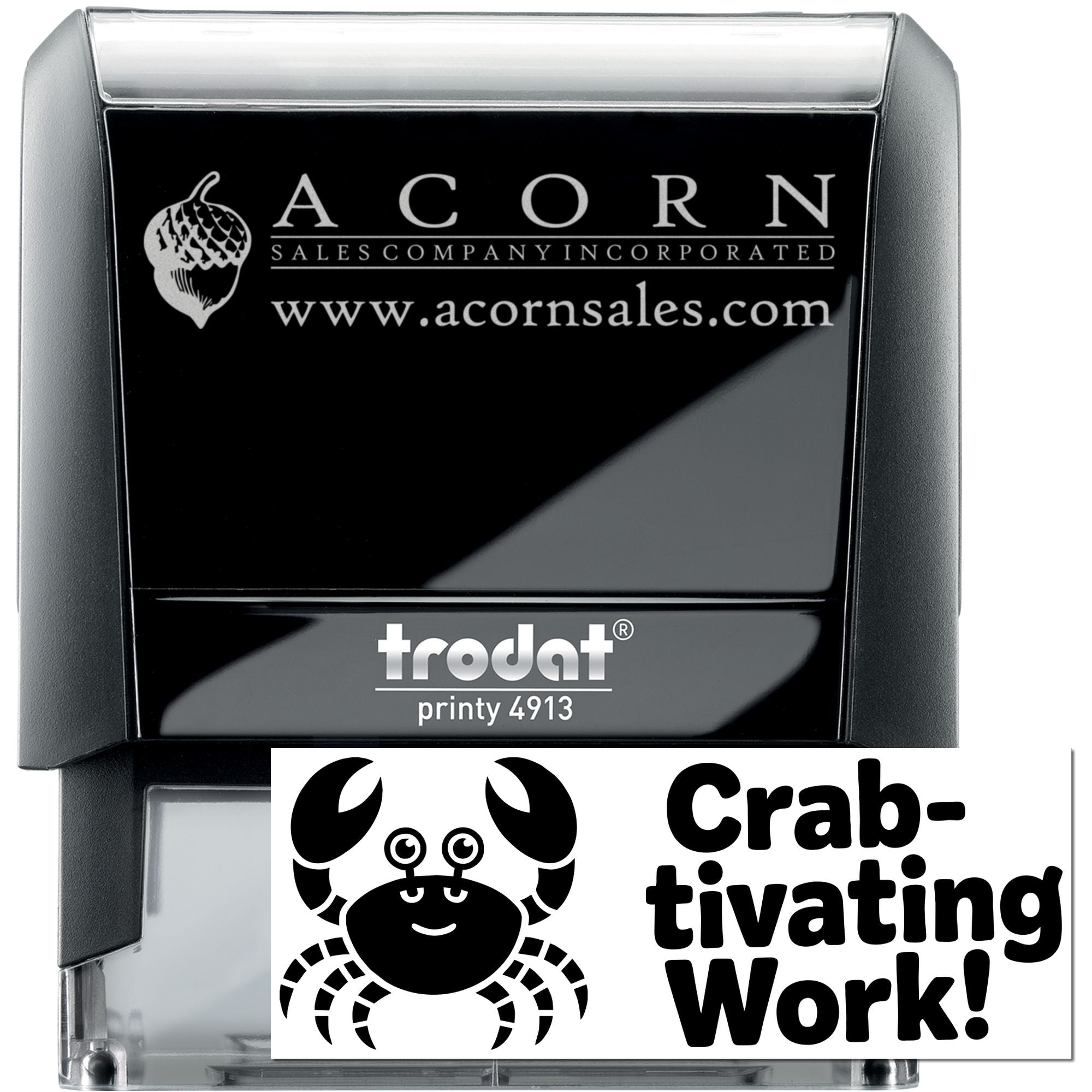 Custom self-inking rubber stamp with Acorn Sales Company logo, Trodat Printy 4913, ideal for business branding.