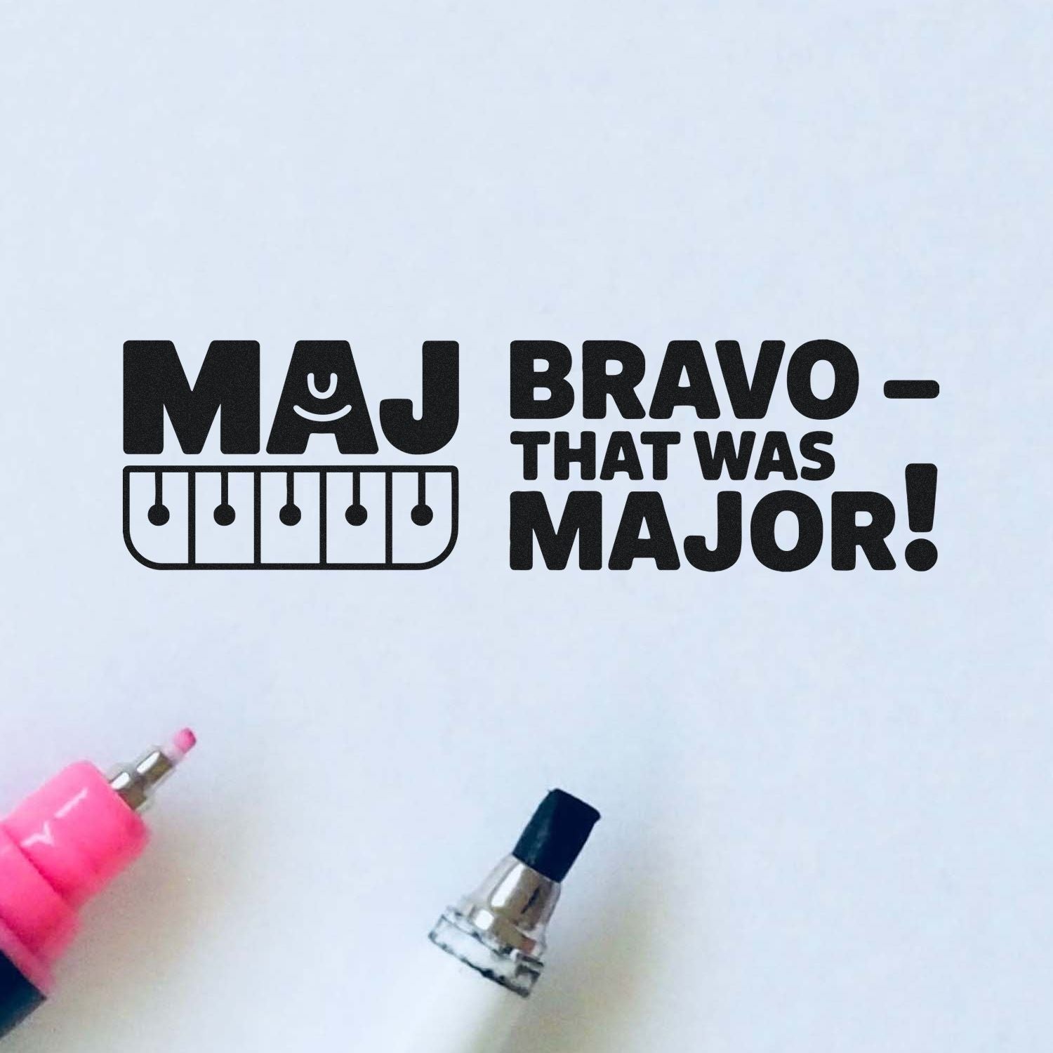 Custom rubber stamp design reading Maj BravoThat Was Major! for office, teacher, or military gifts.