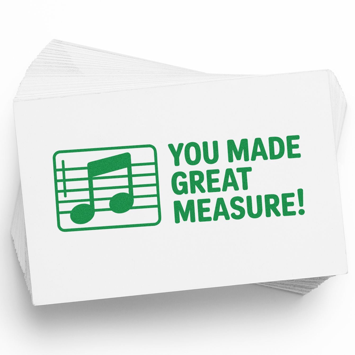 Music teacher rubber stamp reading You Made Great Measure! with musical note icon, ideal for grading and classroom encouragement.
