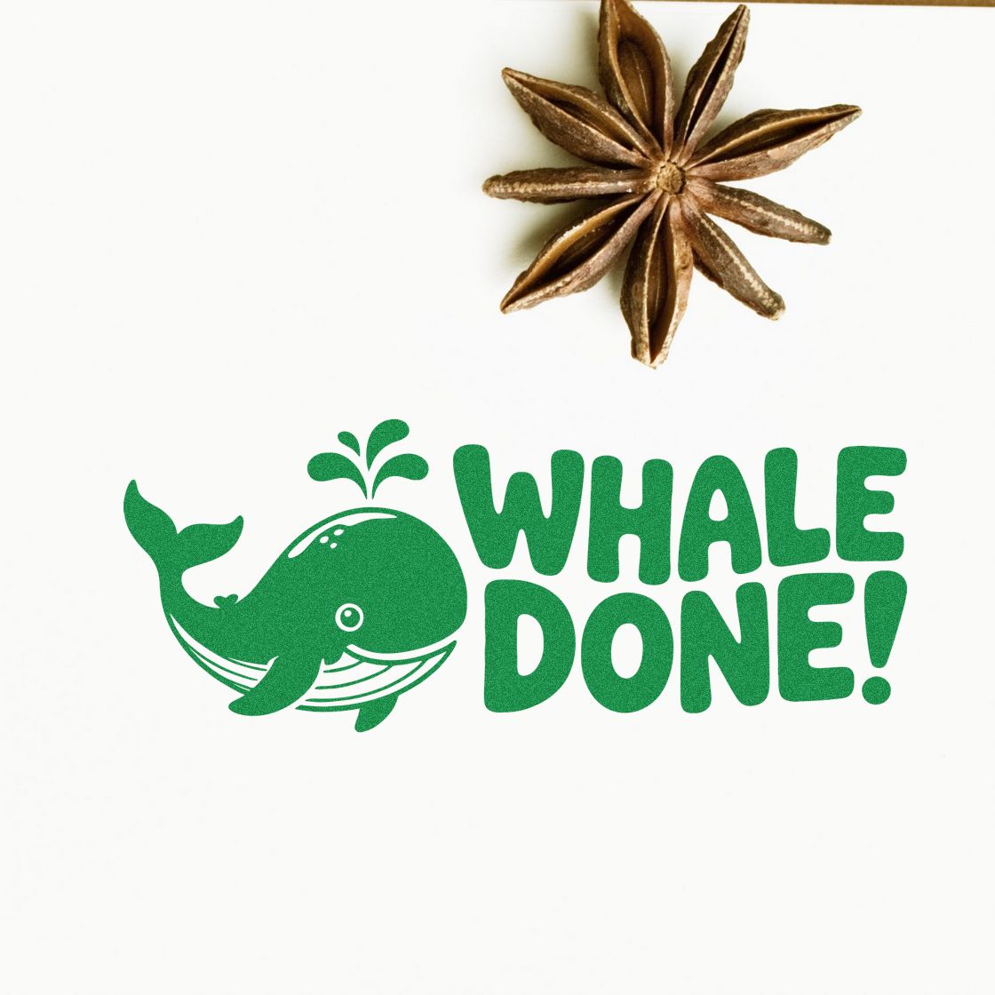 Whale Done! rubber stamp design with whale illustration, a fun nautical craft stamp for cards and scrapbooking.