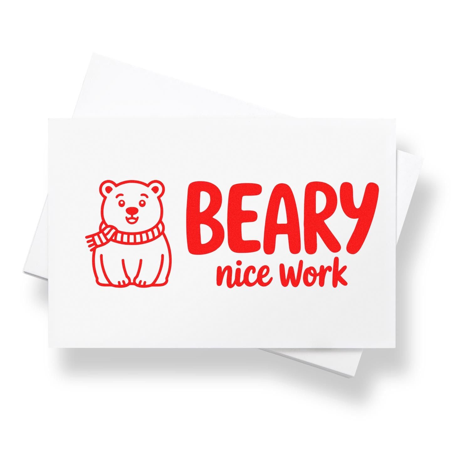 Beary Nice Work rubber stamp design with cute bear illustration, ideal for teacher rewards, handmade cards, and crafting.