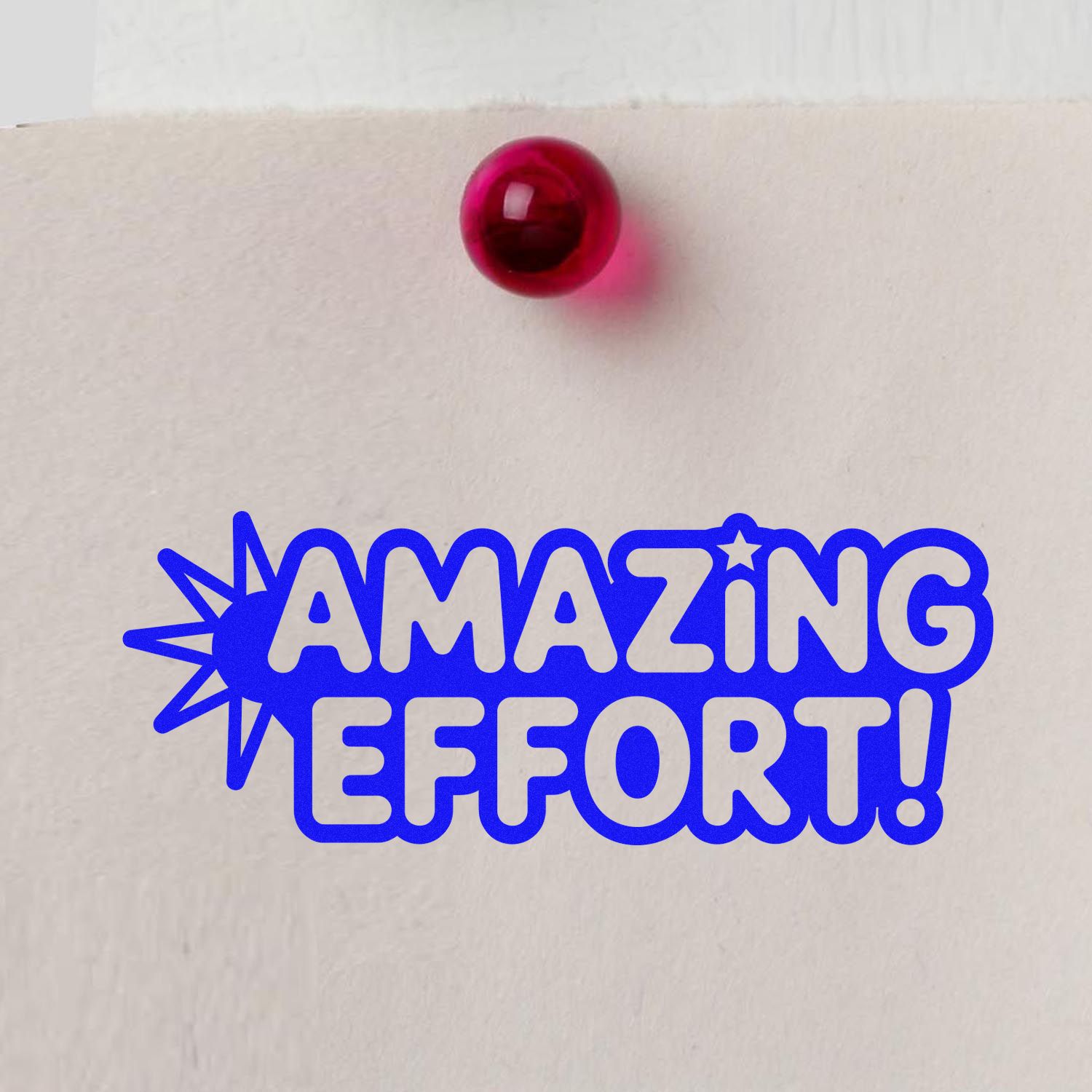 Amazing Effort! custom rubber stamp design in bold blue for teacher awards, student feedback, and motivational marking.