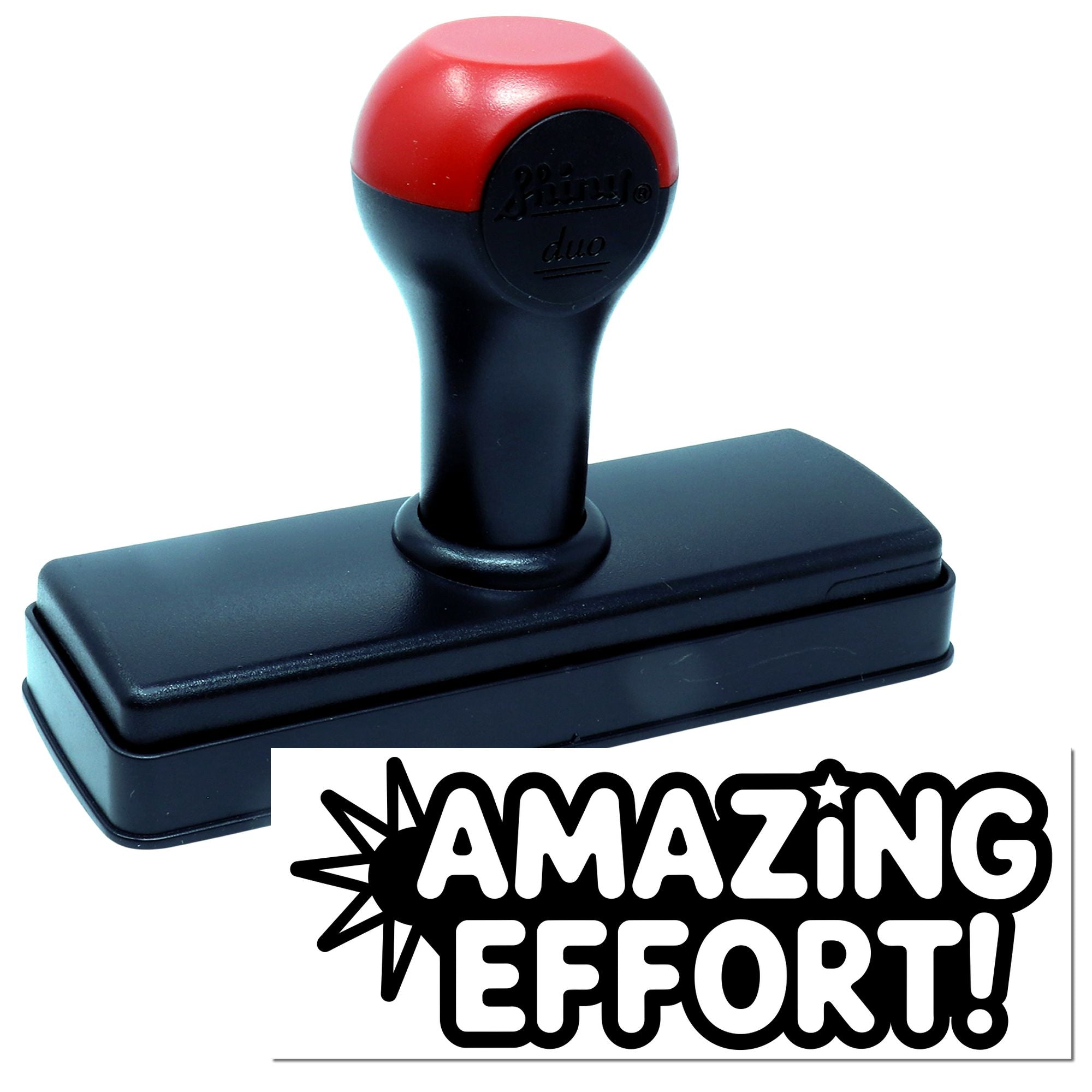 Self-inking rubber stamp with Amazing Effort! message for classroom praise, employee recognition, and feedback.