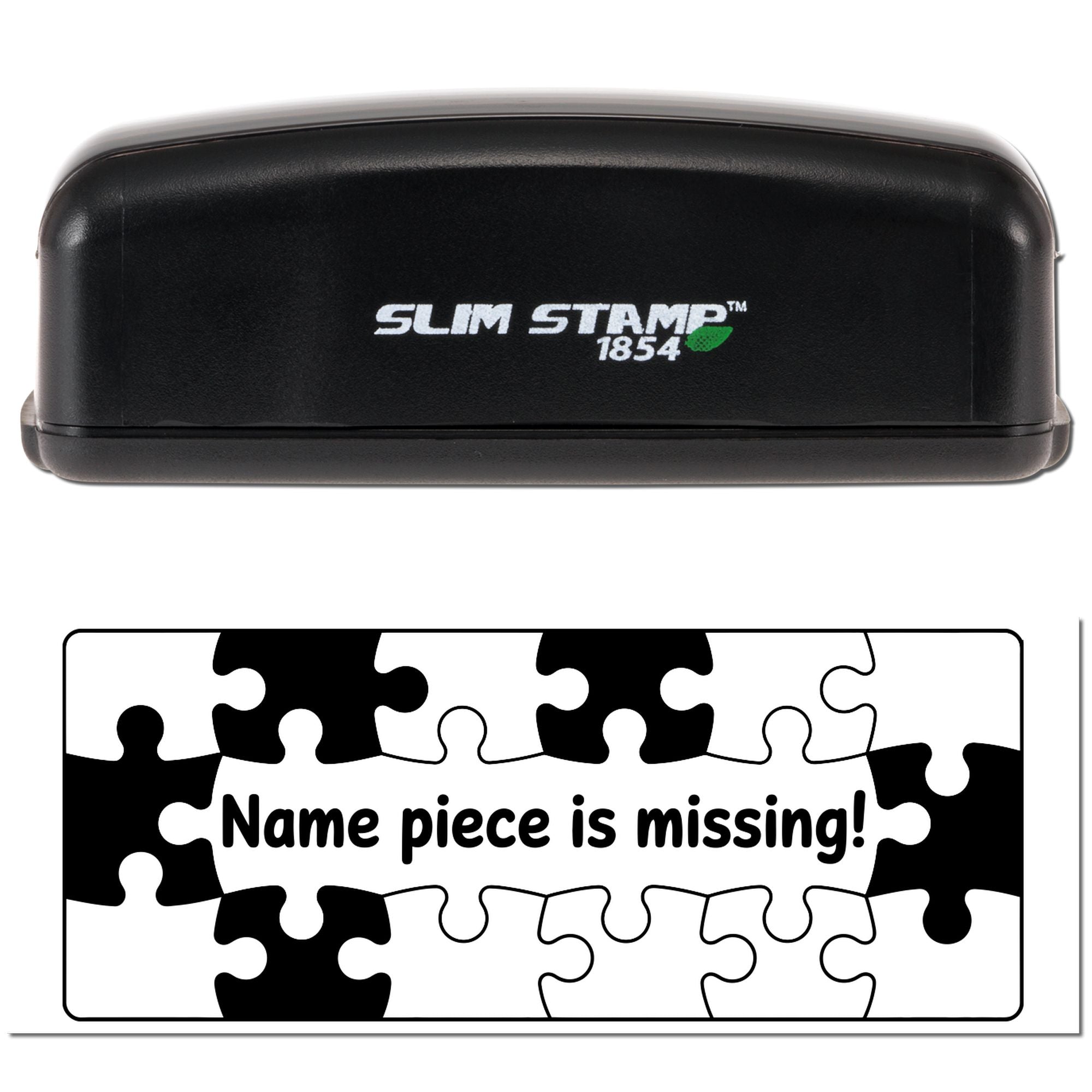 Slim Stamp 1854 rubber stamp with Name piece is missing! puzzle design for classroom name labels.