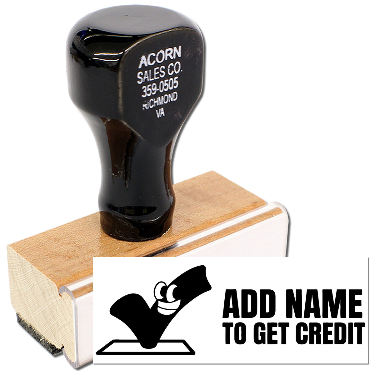 Personalized custom rubber stamp with Add Name to Get Credit design for business branding, labeling, and promotions.