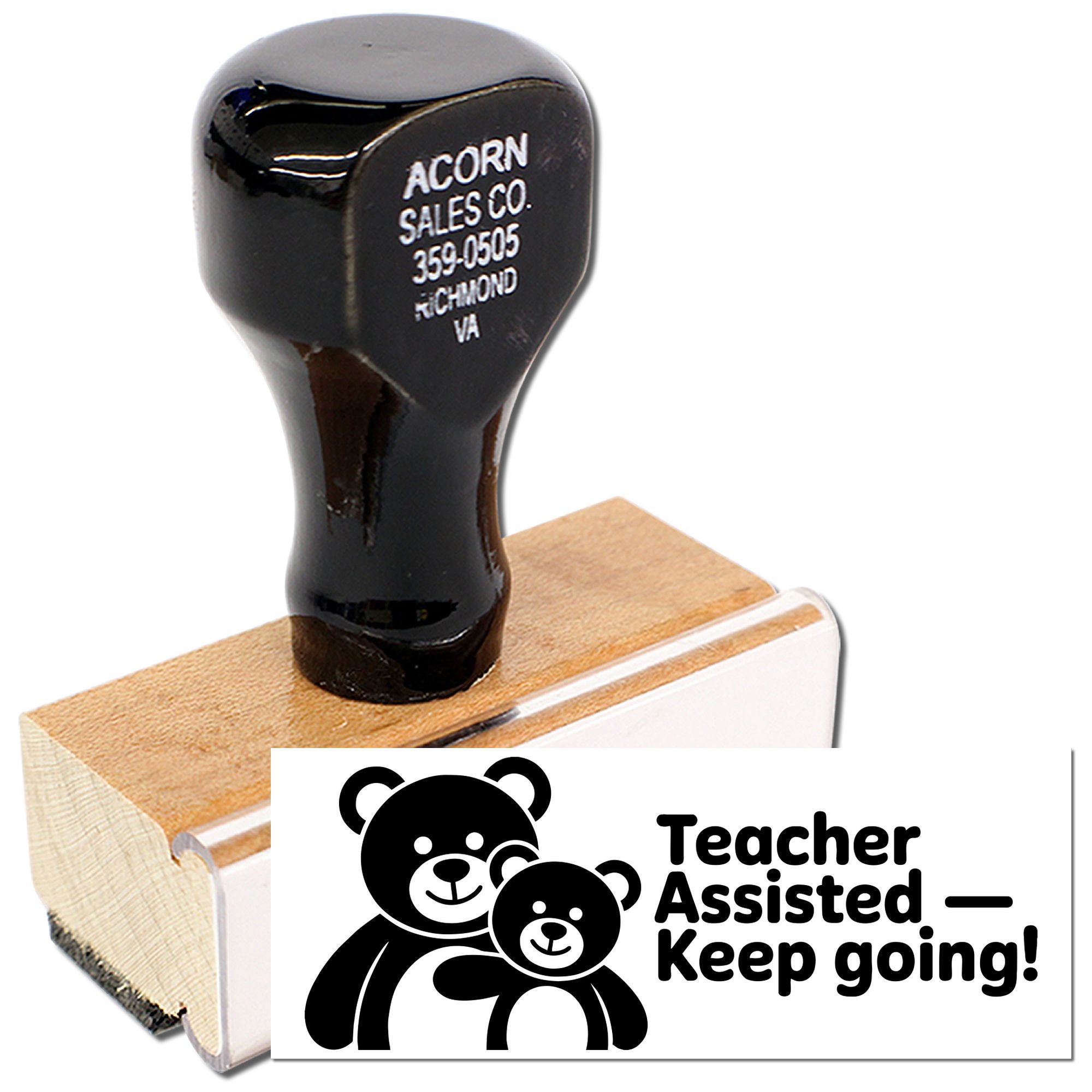 Teacher Assisted Keep Going rubber stamp with bear graphic for classroom encouragement and teacher support.