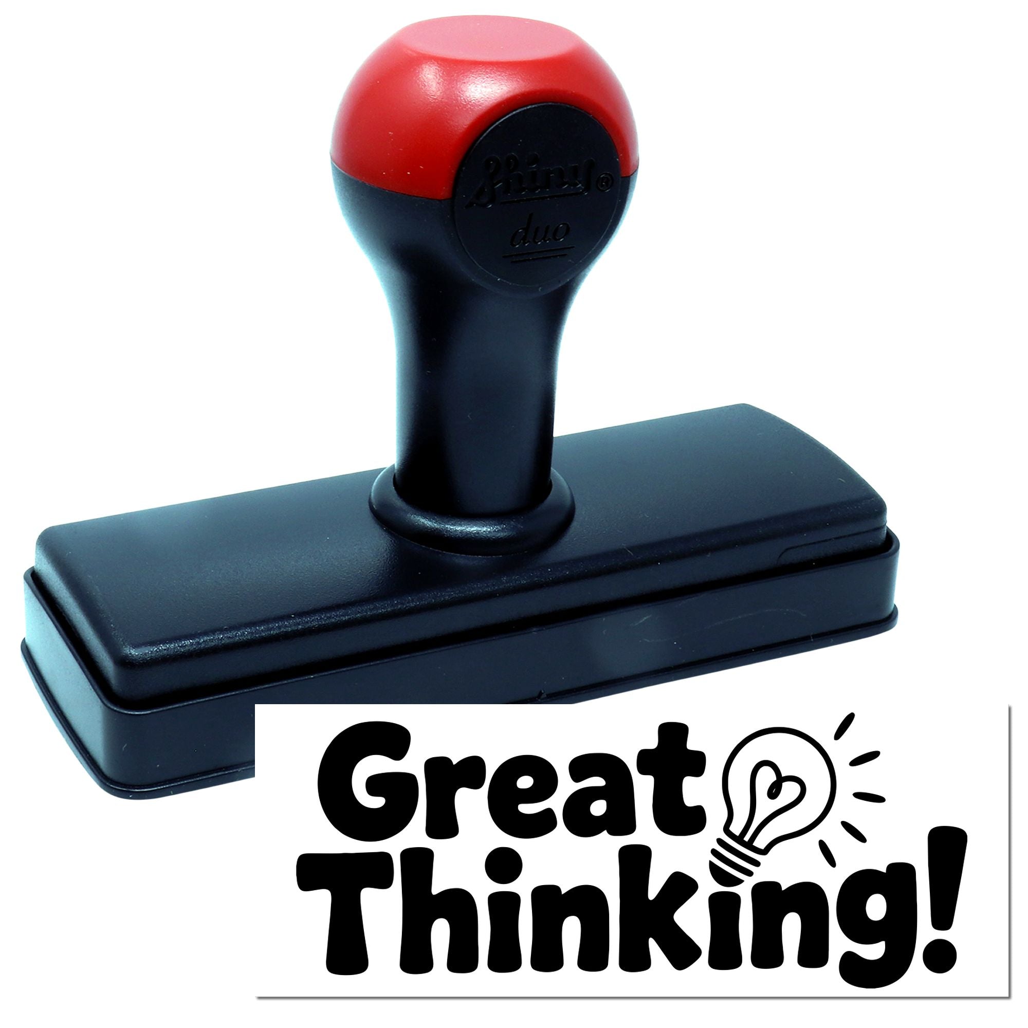 Self-inking rubber stamp with Great Thinking! impression for classroom, office, or motivational feedback.