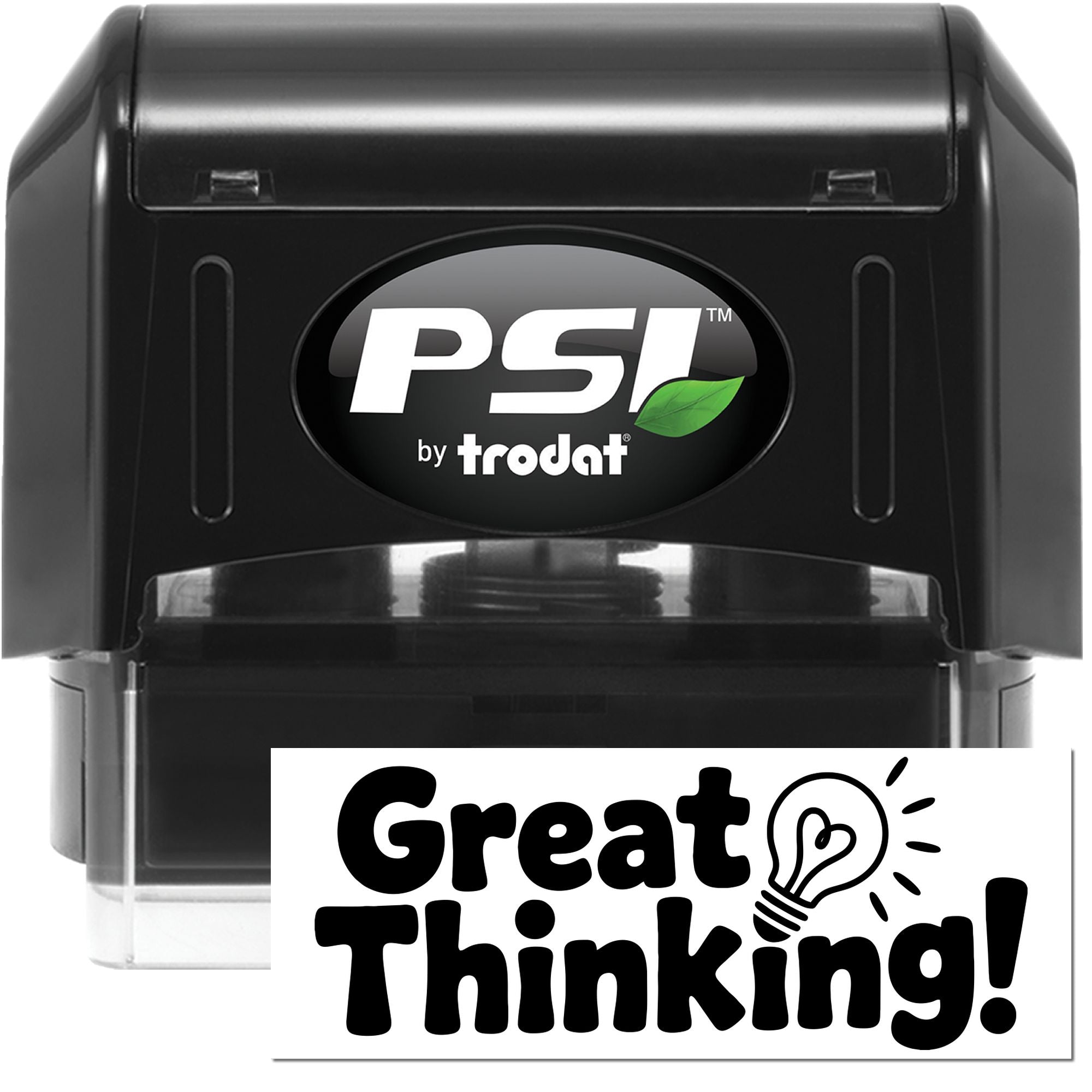 PSI by Trodat self-inking rubber stamp with custom Great Thinking! imprint for office and creative branding.
