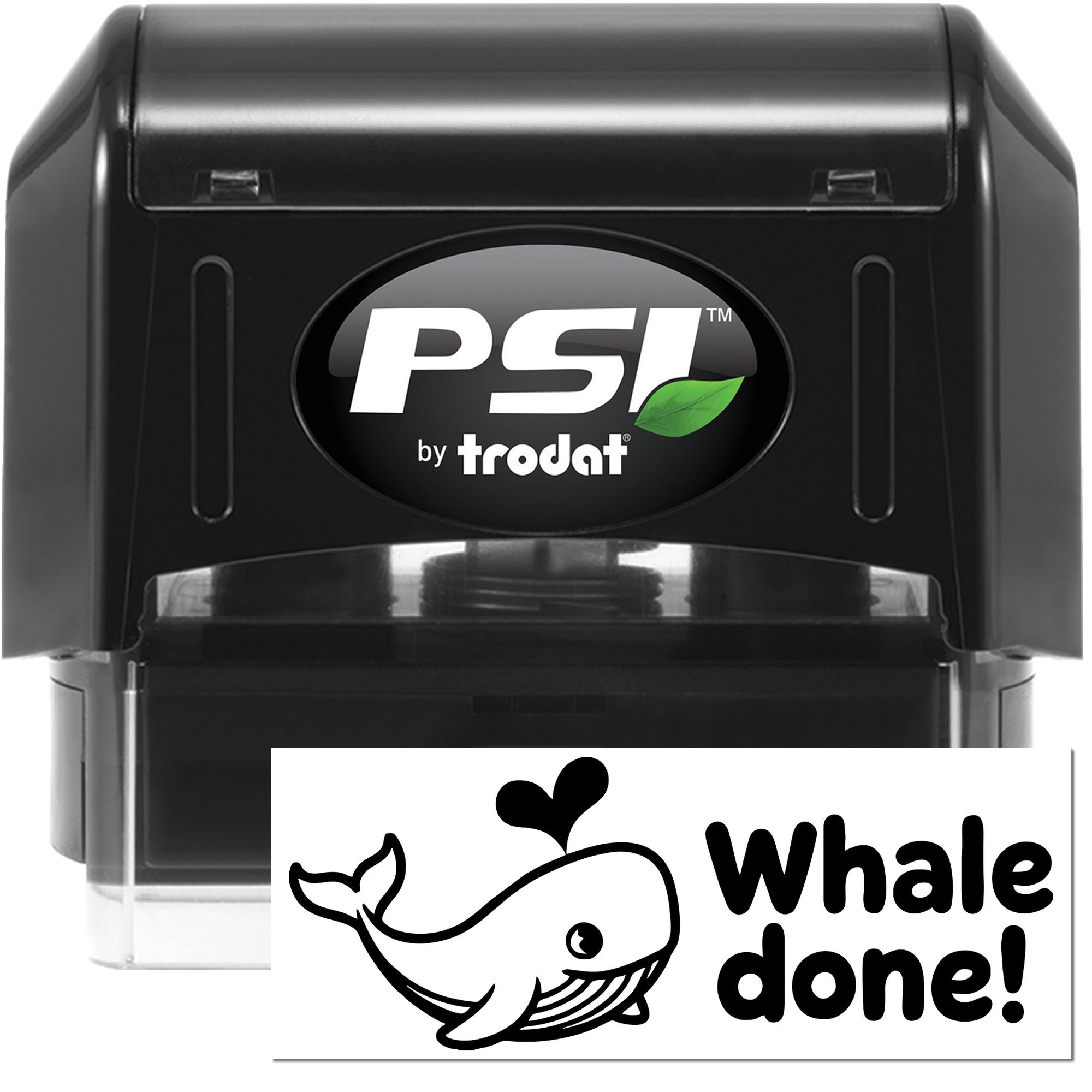 PSI by Trodat self-inking rubber stamp with Whale Done! whale design for reward, praise, and classroom use.